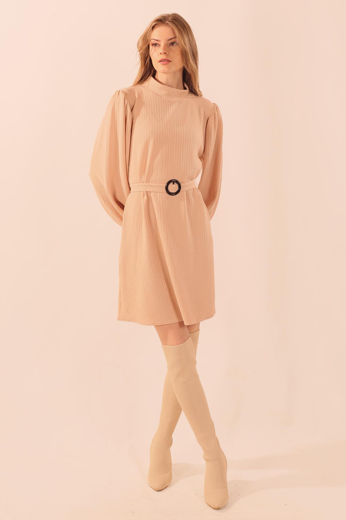 Taş Kol Büzgü Detay Kemerli Tunik 5468 