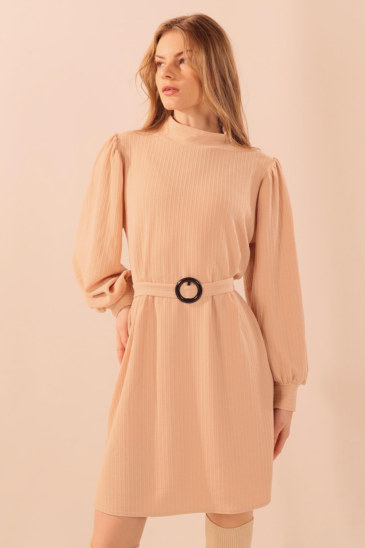 Taş Kol Büzgü Detay Kemerli Tunik 5468 - 4