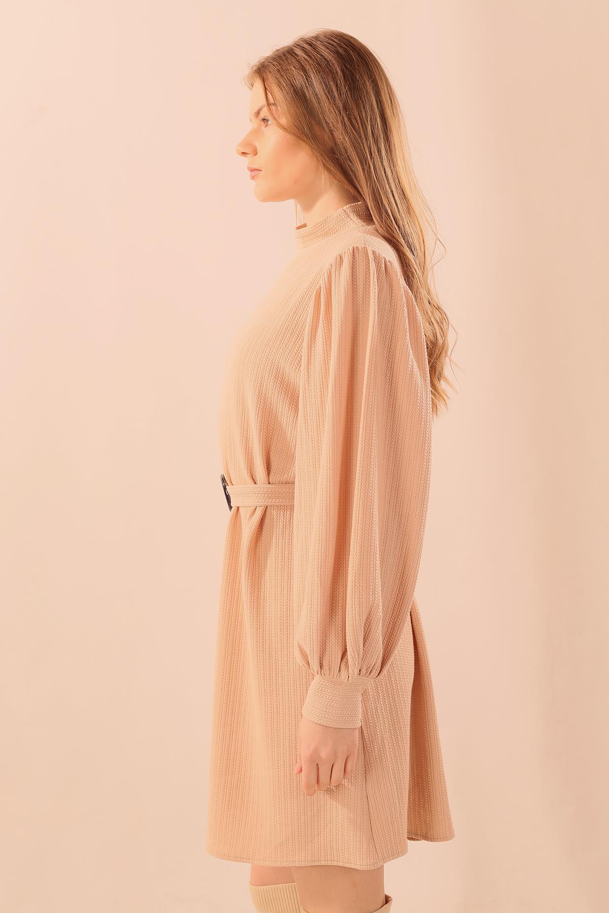 Taş Kol Büzgü Detay Kemerli Tunik 5468 - 6