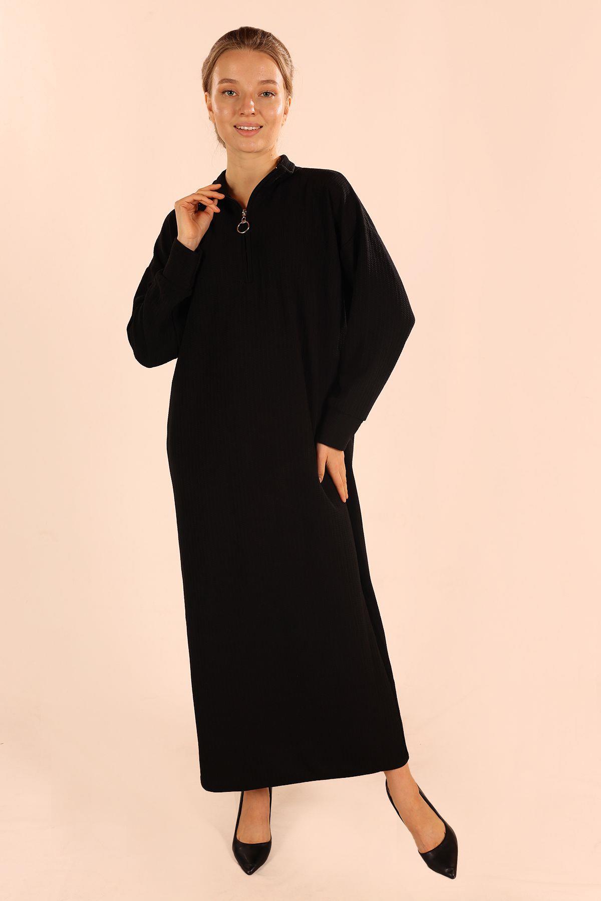 Siyah Dik Yaka Fermuarlı Elbise 5470 