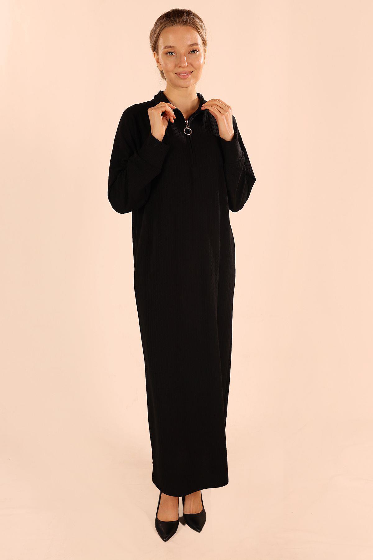 Siyah Dik Yaka Fermuarlı Elbise 5470 - 2