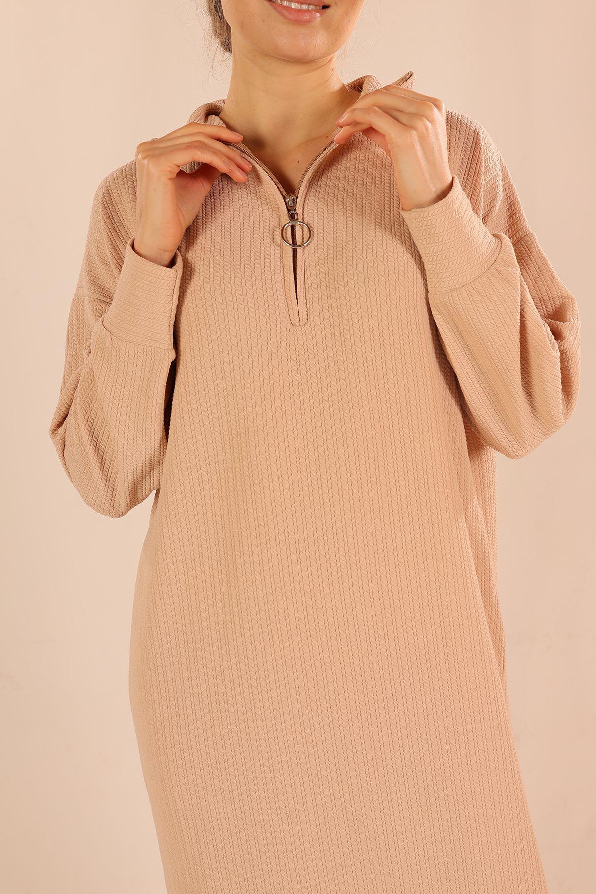 Taş Dik Yaka Fermuarlı Elbise 5470 - 3