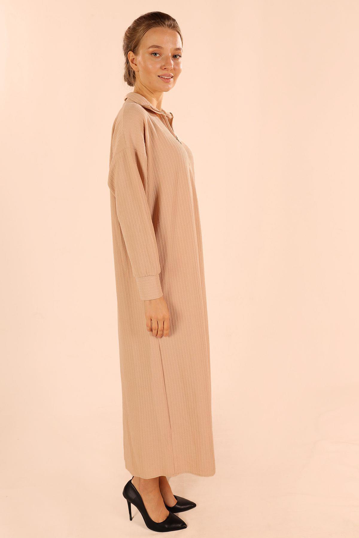 Taş Dik Yaka Fermuarlı Elbise 5470 - 6