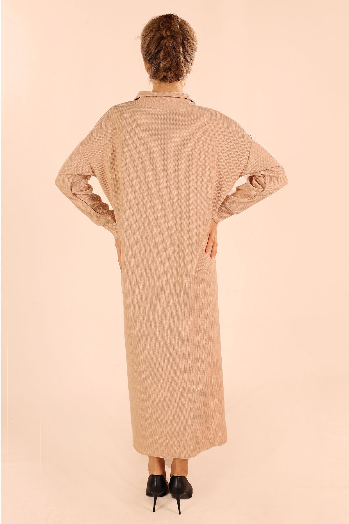 Taş Dik Yaka Fermuarlı Elbise 5470 - 7