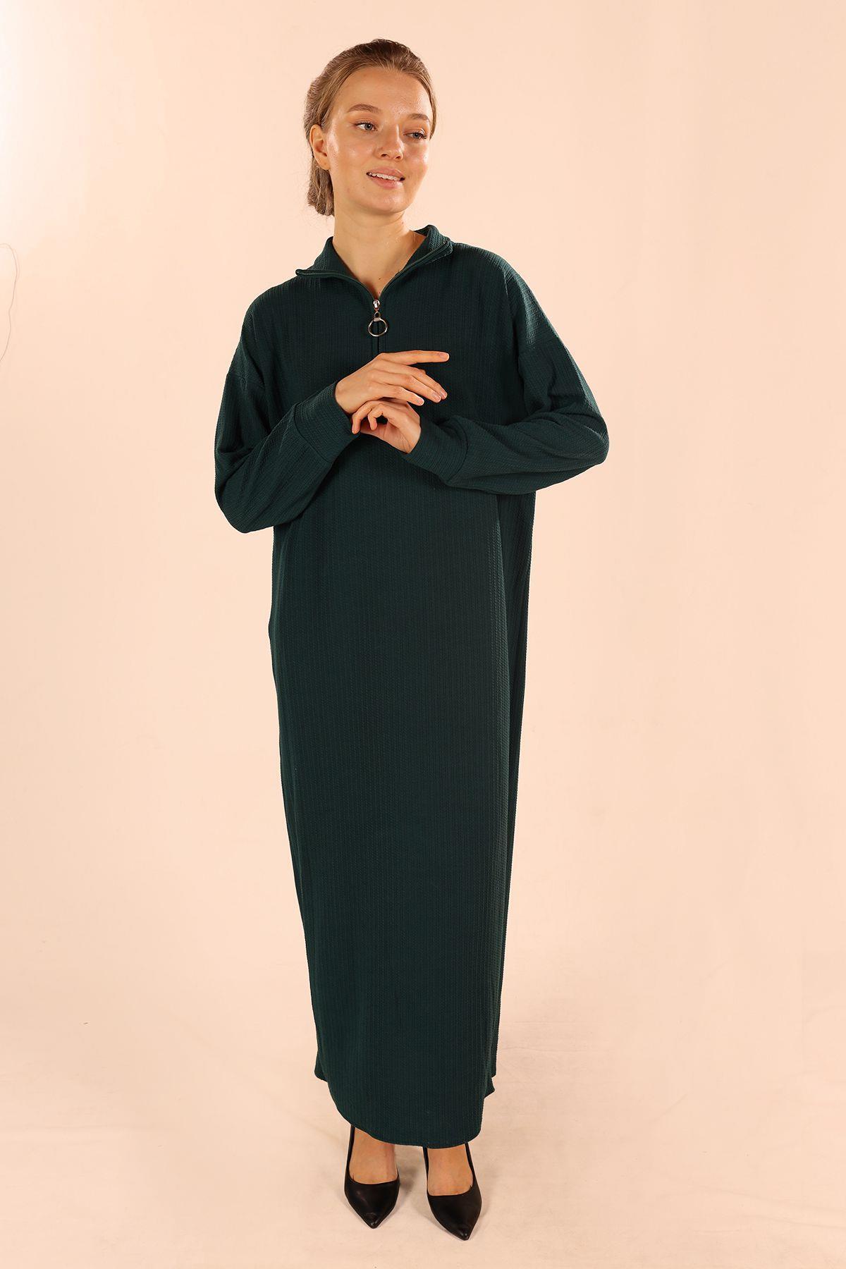 Zümrüt Dik Yaka Fermuarlı Elbise 5470 - 3