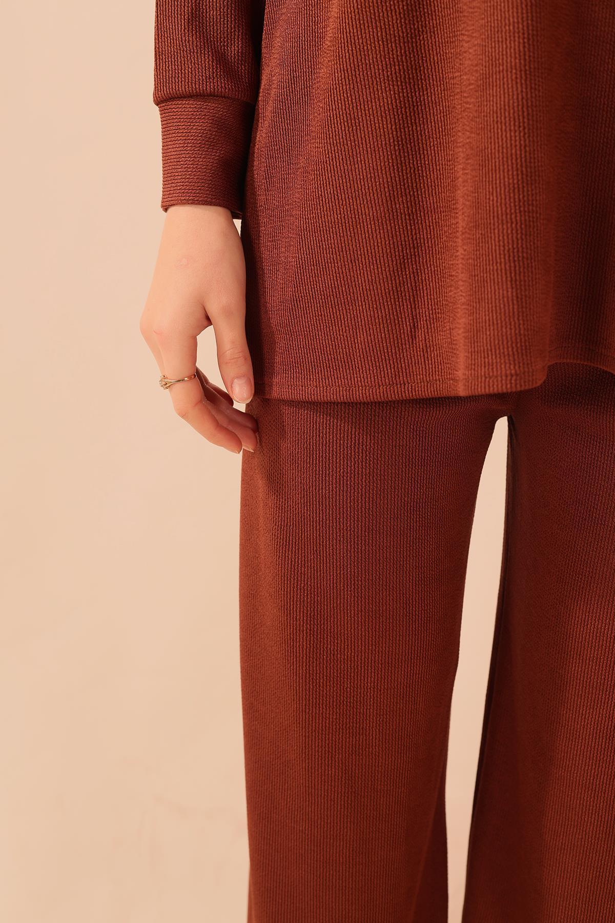 Kahve Fermuarlı Tunik Pantolon Takım 5471 - 3