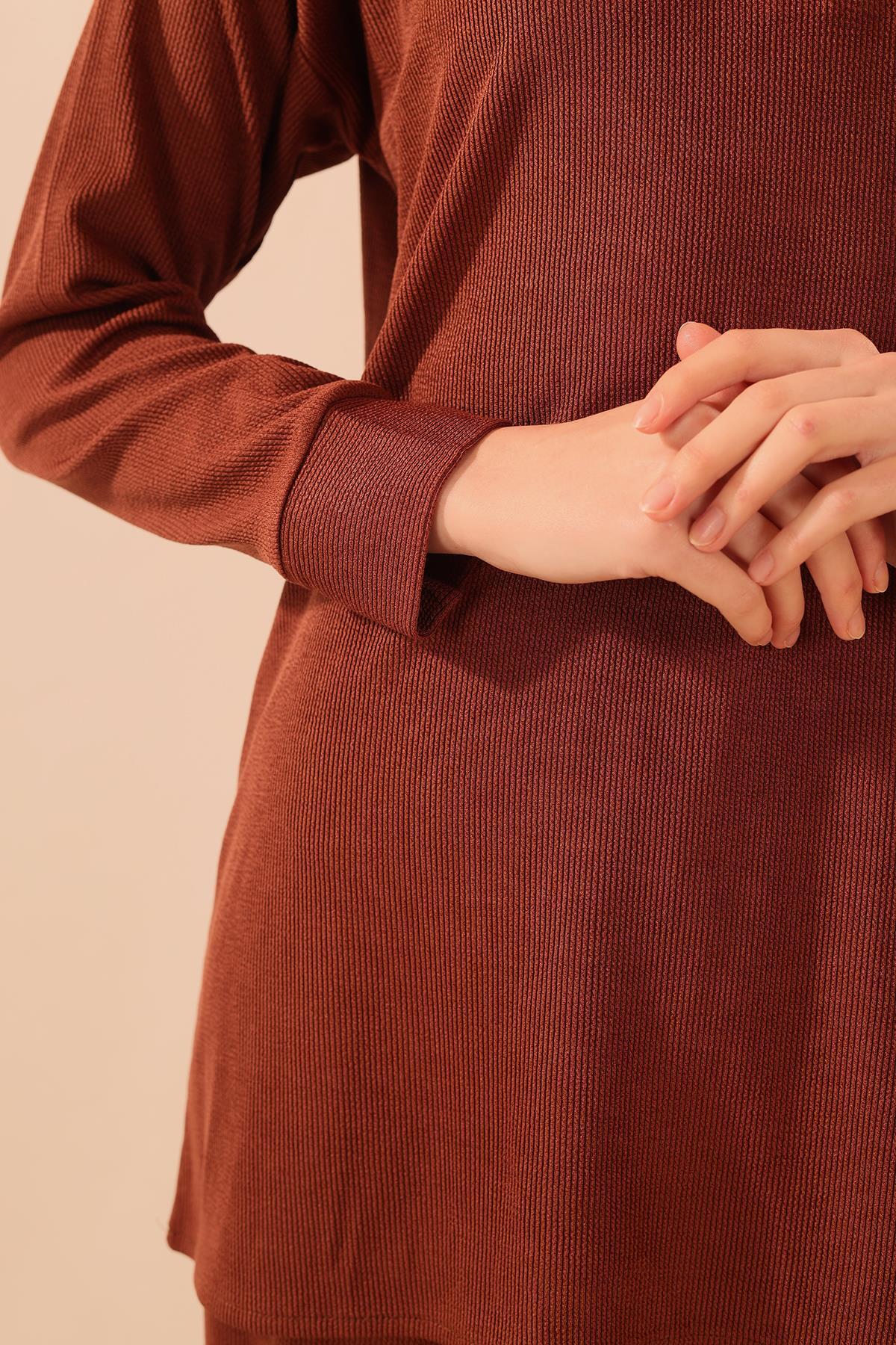 Kahve Fermuarlı Tunik Pantolon Takım 5471 - 5