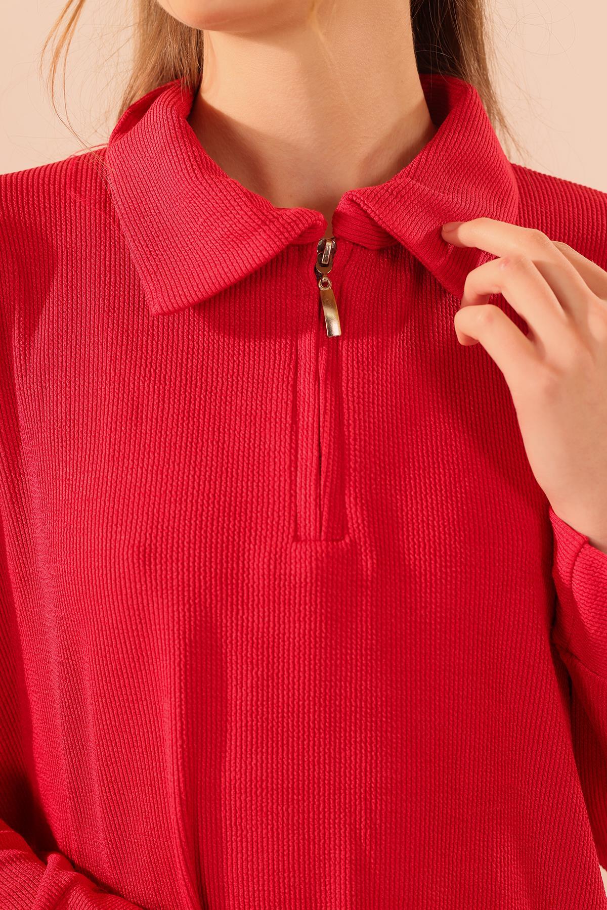 Kırmızı Fermuarlı Tunik Pantolon Takım 5471 - 5