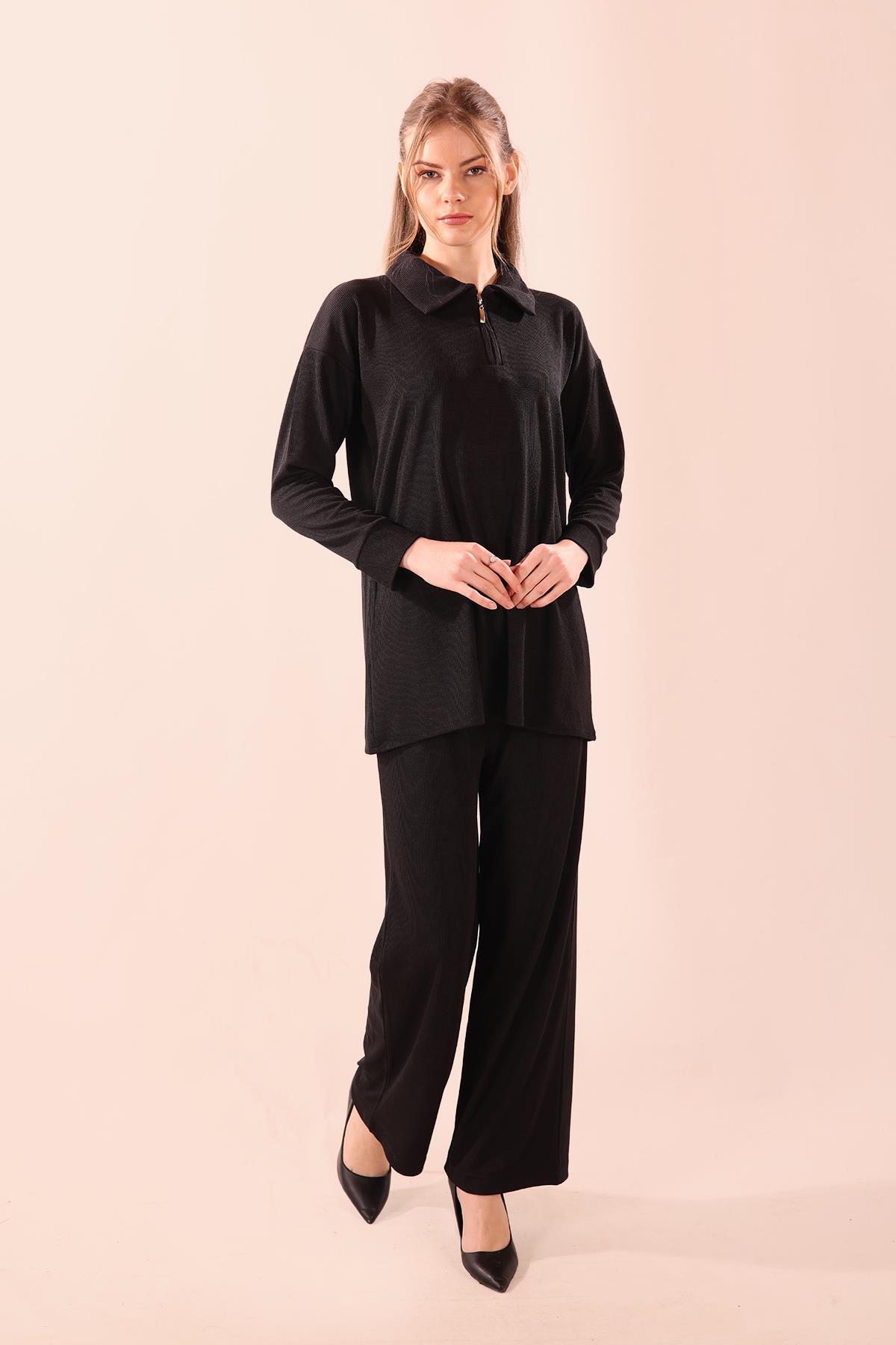 Siyah Fermuarlı Tunik Pantolon Takım 5471 - 1