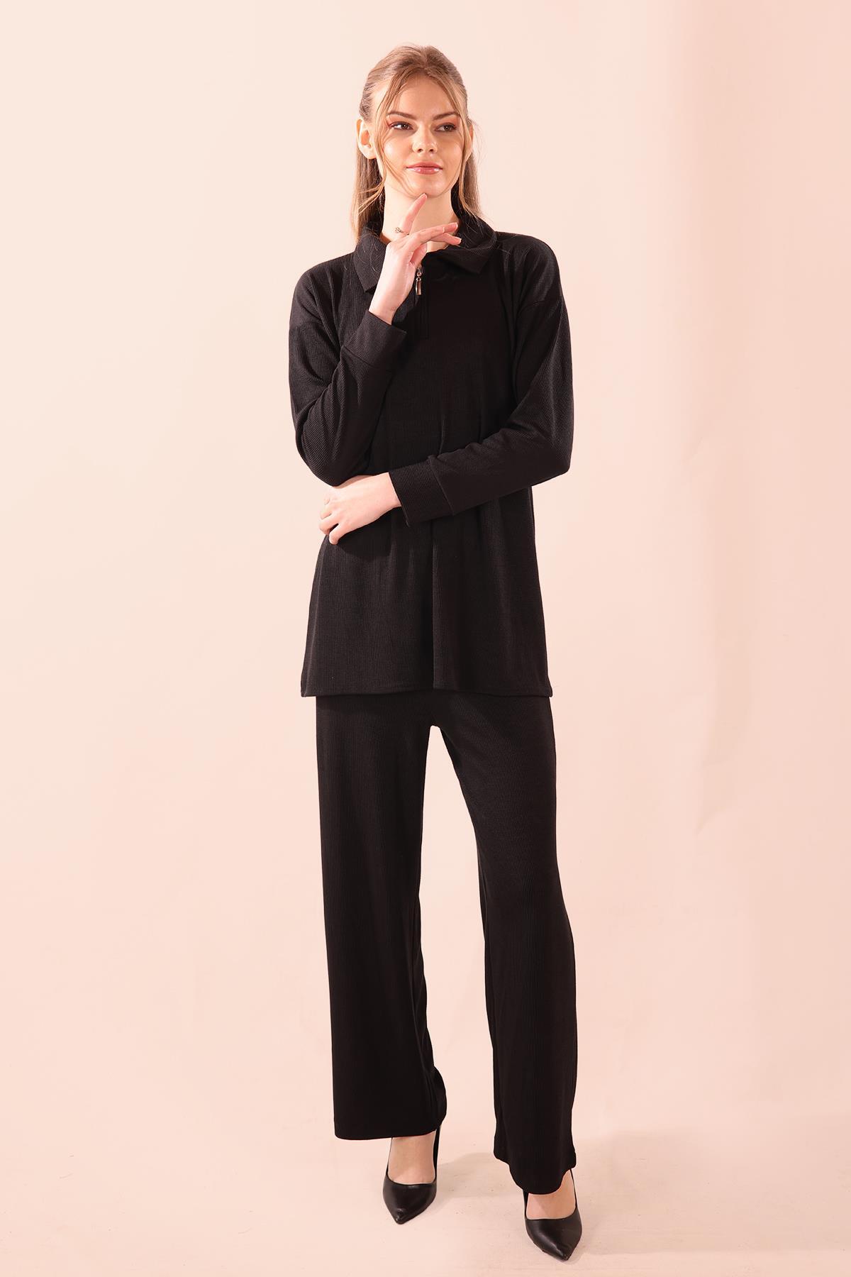 Siyah Fermuarlı Tunik Pantolon Takım 5471 - 2