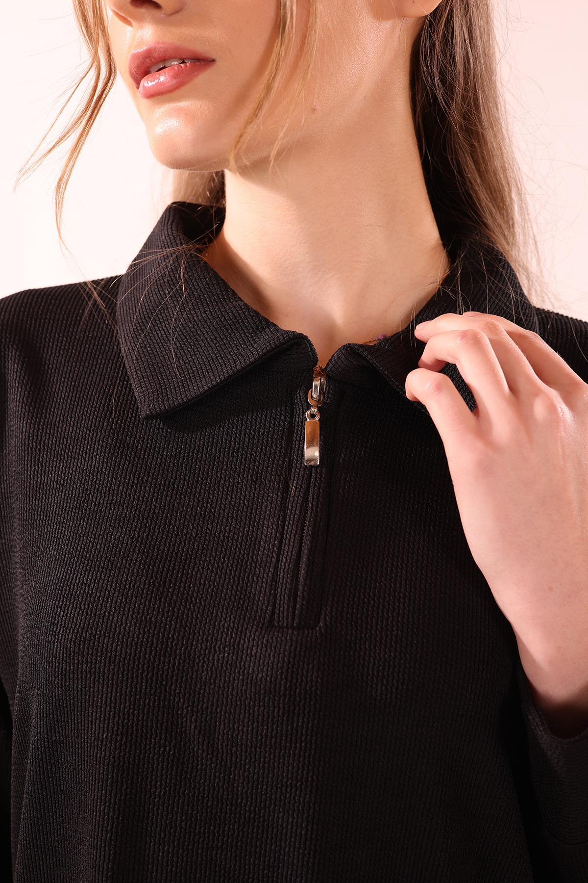 Siyah Fermuarlı Tunik Pantolon Takım 5471 - 3