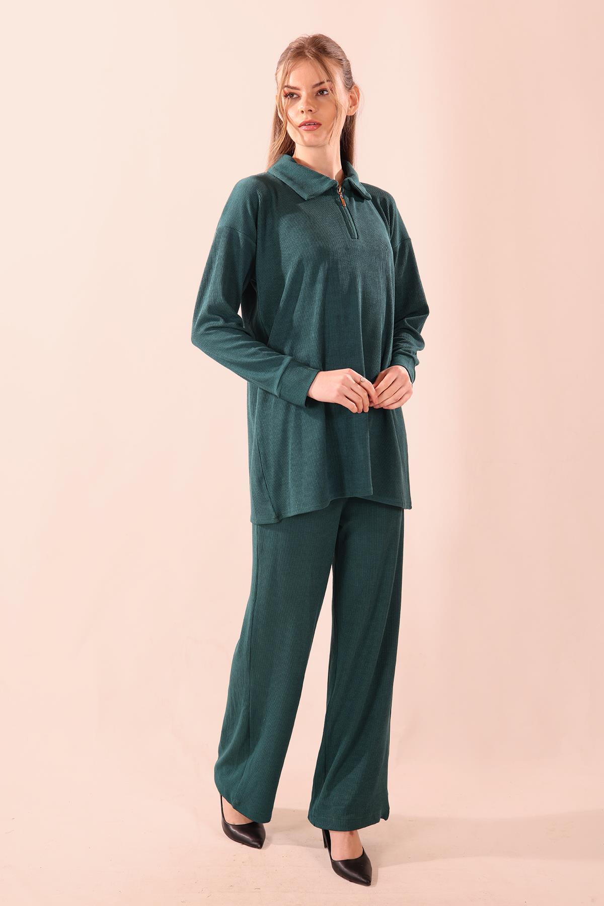 5471 Fermuarlı Tunik Pantolon Takım Zümrüt 