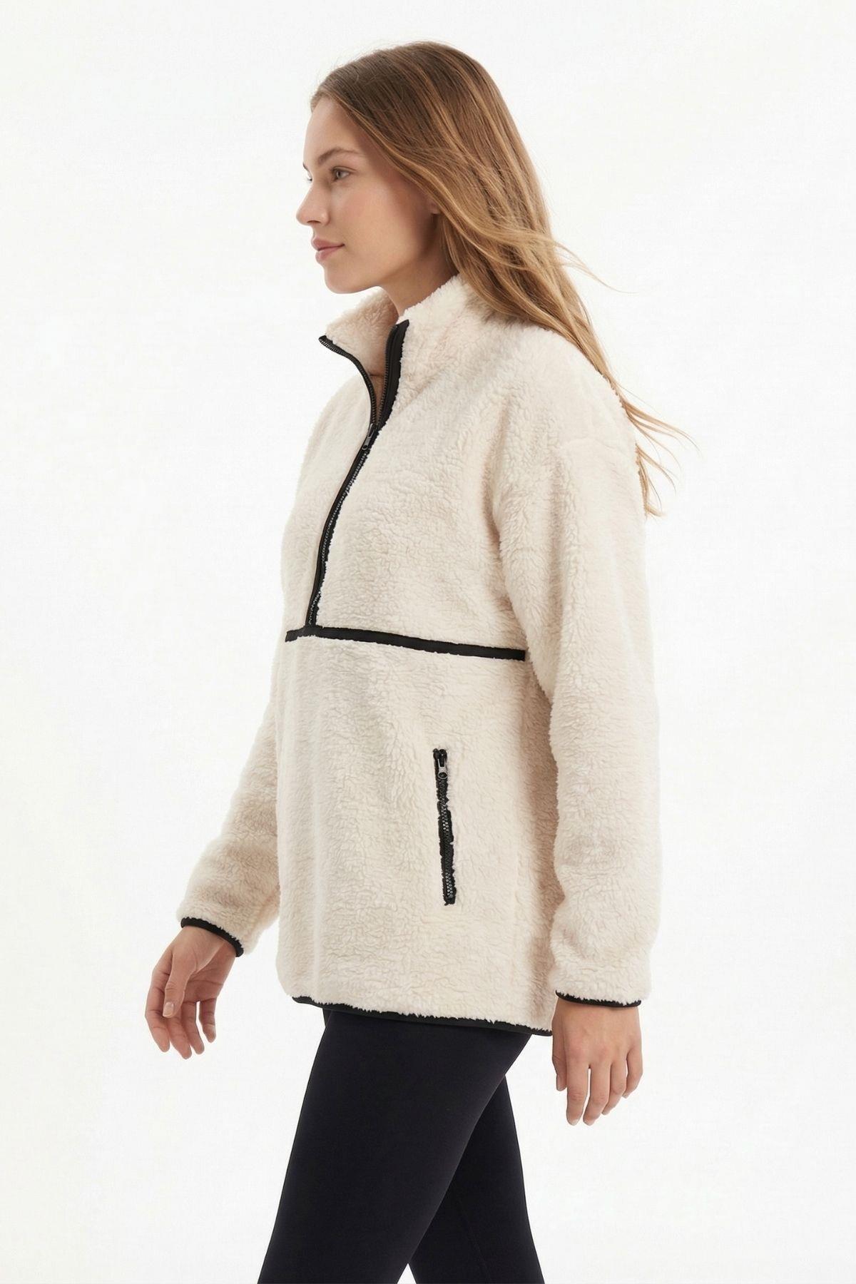 5631 Fermuar Detay Welsof Sweat Bej - 1