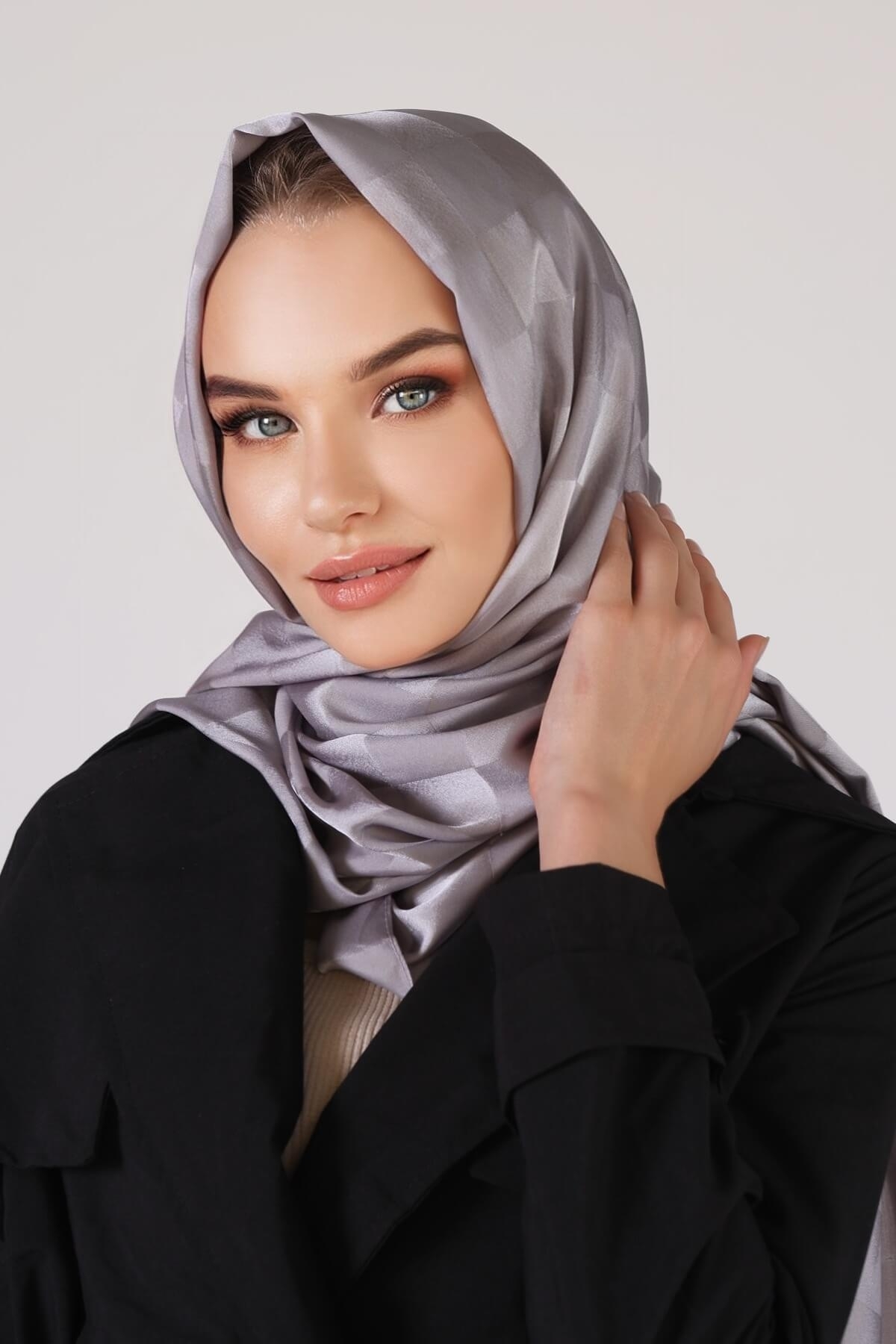 Gri Dama Desen Şal 5664 - 1