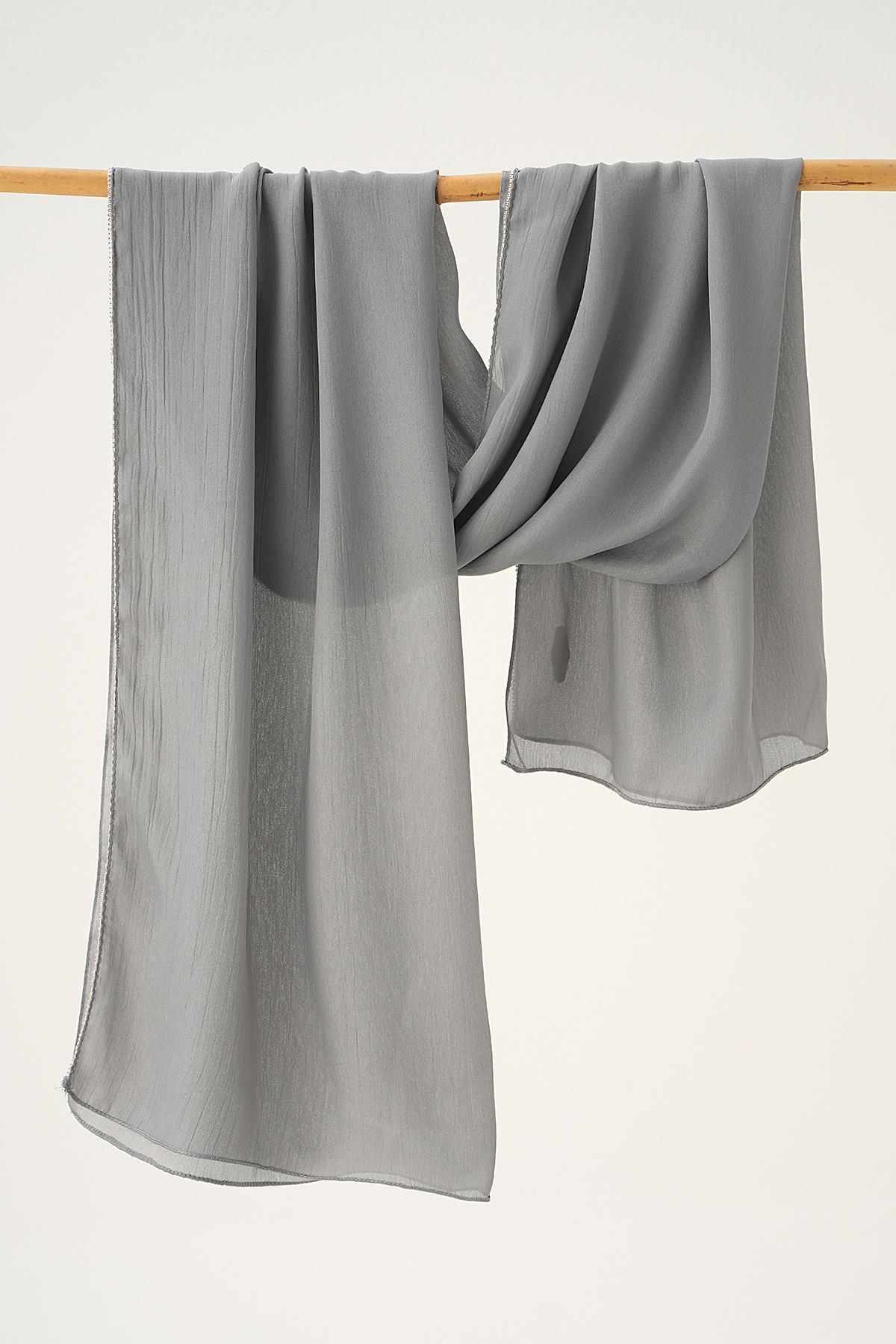 5669 Taşlı Jan Jan Şal Koyu Gri 