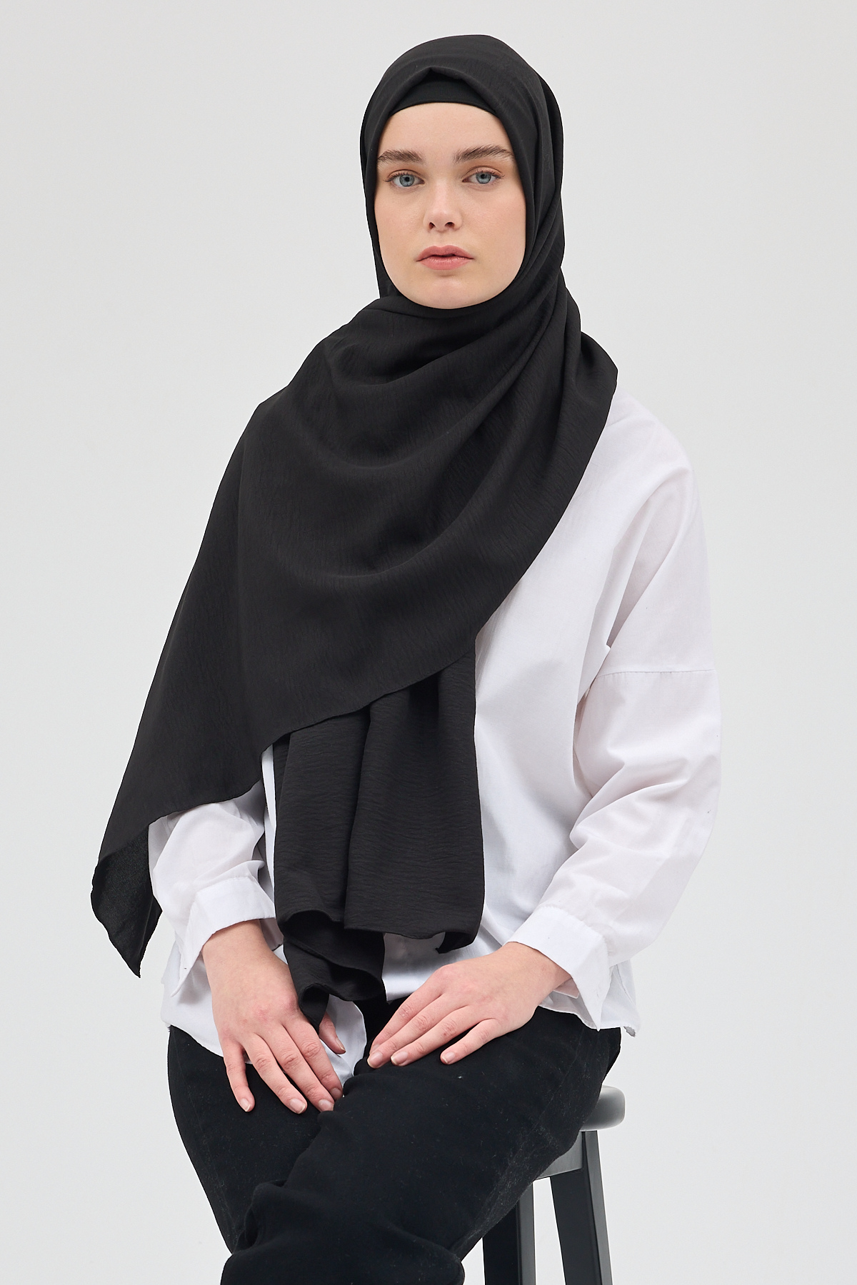 Pamuk Jaz Şal Siyah 5674 - 5