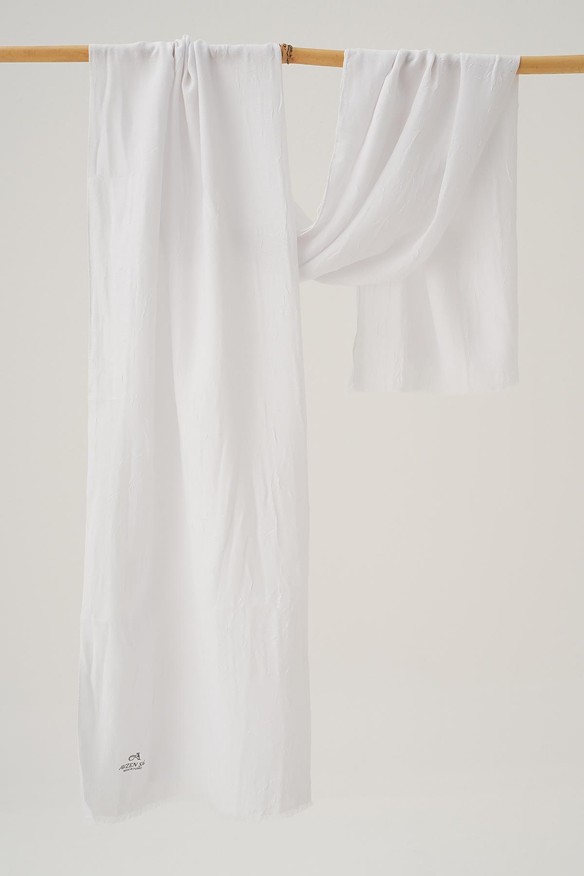 Beyaz Bambu Kraş Şal 5675 