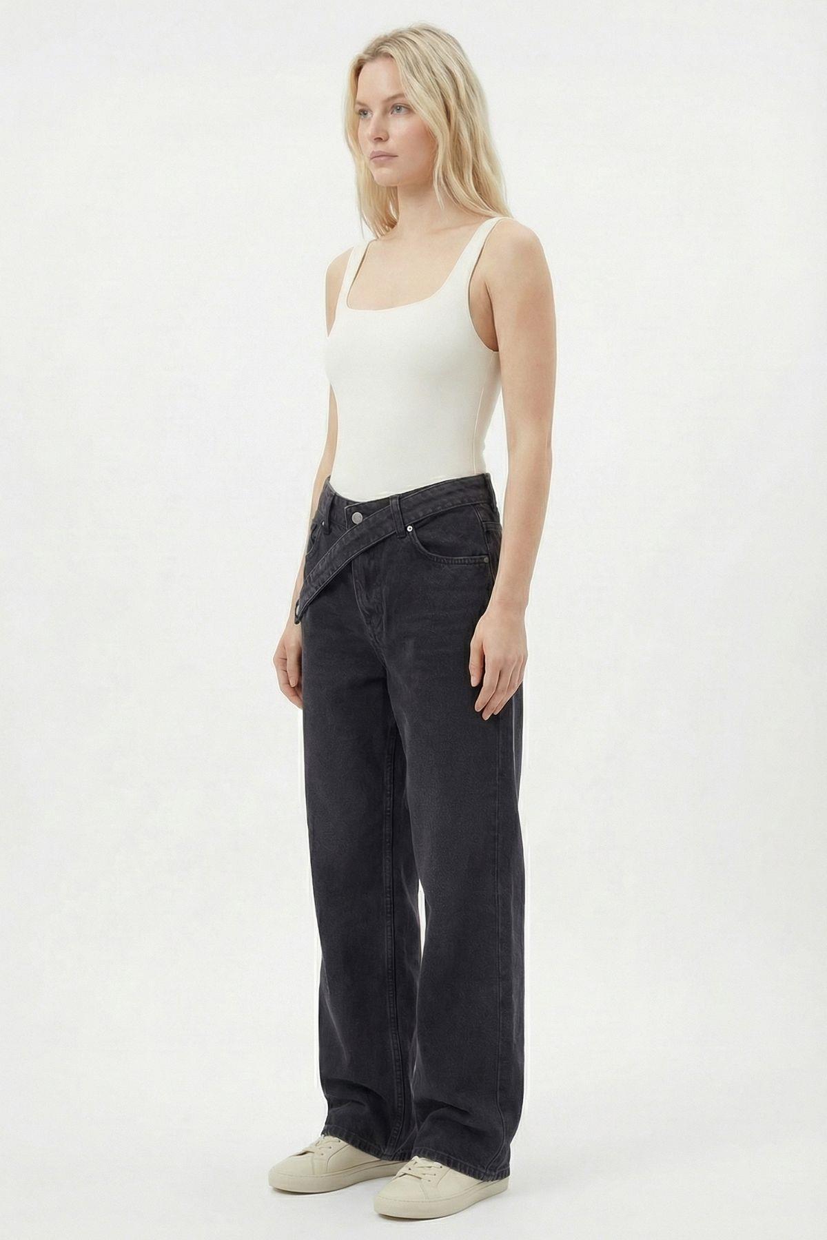 568 Geniş Paça Bel Detay Jean Füme - RAYS