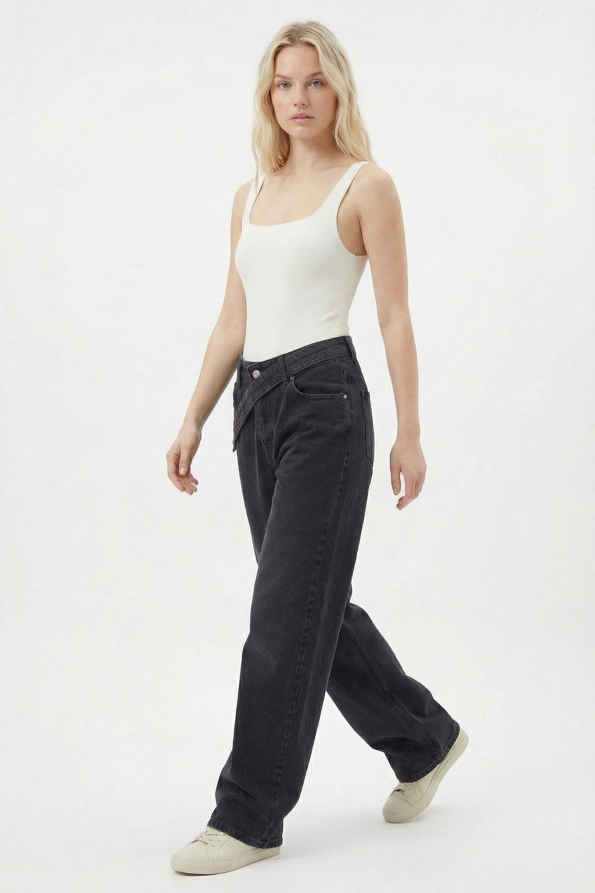 Füme Geniş Paça Bel Detay Jean 568 - 2