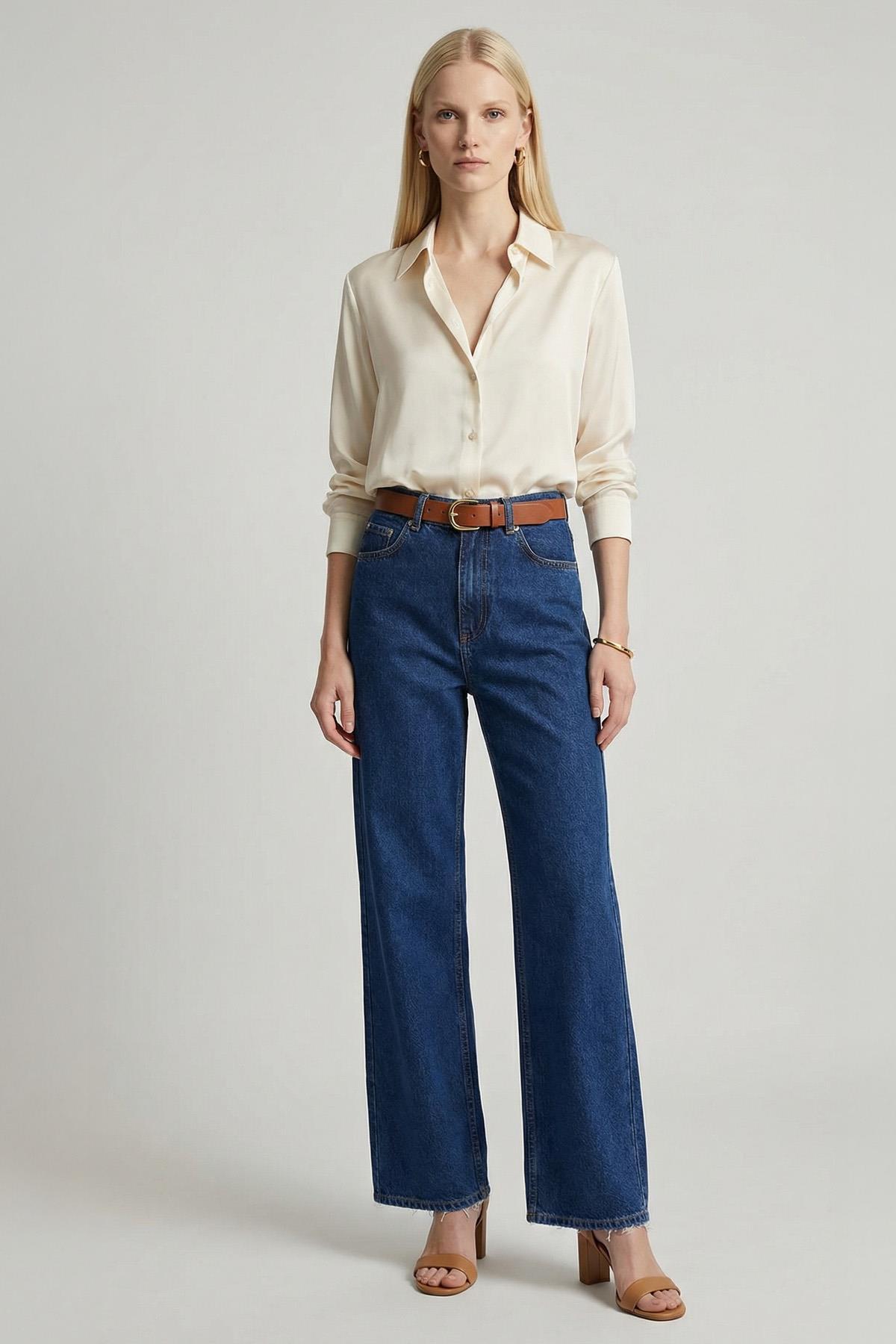 Geniş Paça Jean 573 Mavi 