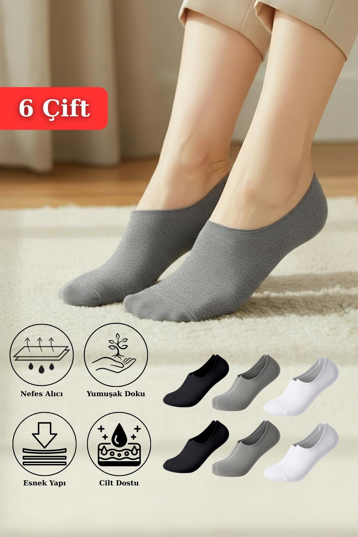 6 Çift Kadın Renkli Esnek Pamuklu Örme Babet Çorap 1020 - 1