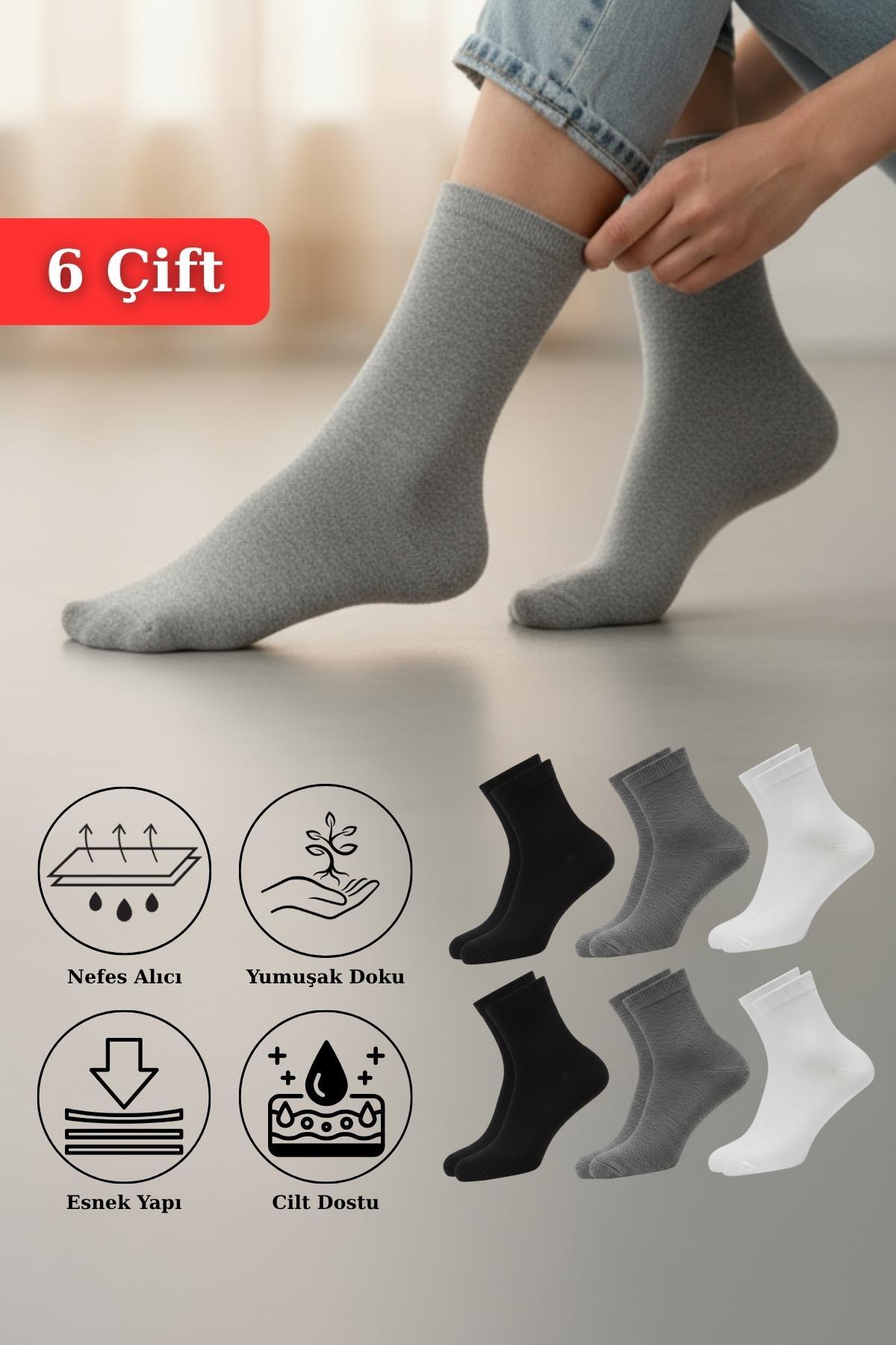 6 Çift Kadın Renkli Esnek Pamuklu Örme Soket Çorap 1021 - RAYS