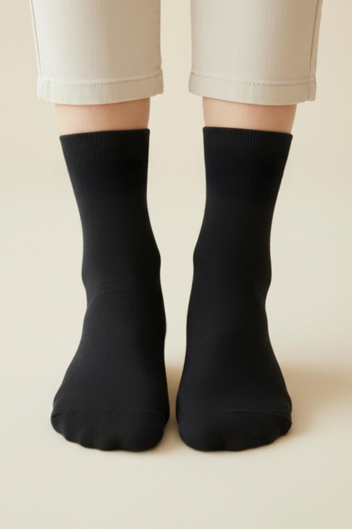 6 Çift Kadın Siyah Esnek Pamuklu Örme Soket Çorap 1021 - RAYS