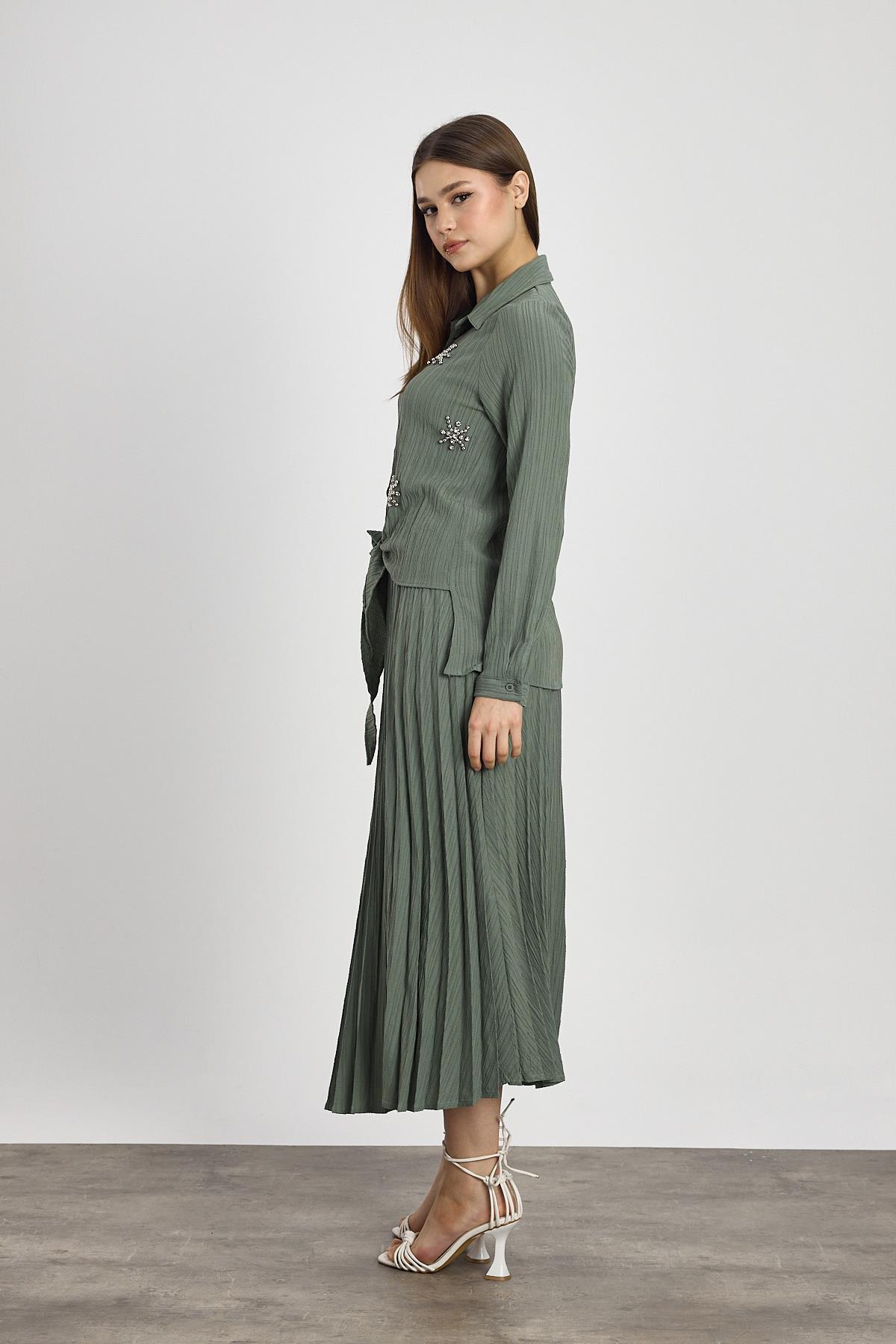 Haki Taş Detay Etek Takım 6006 - 6