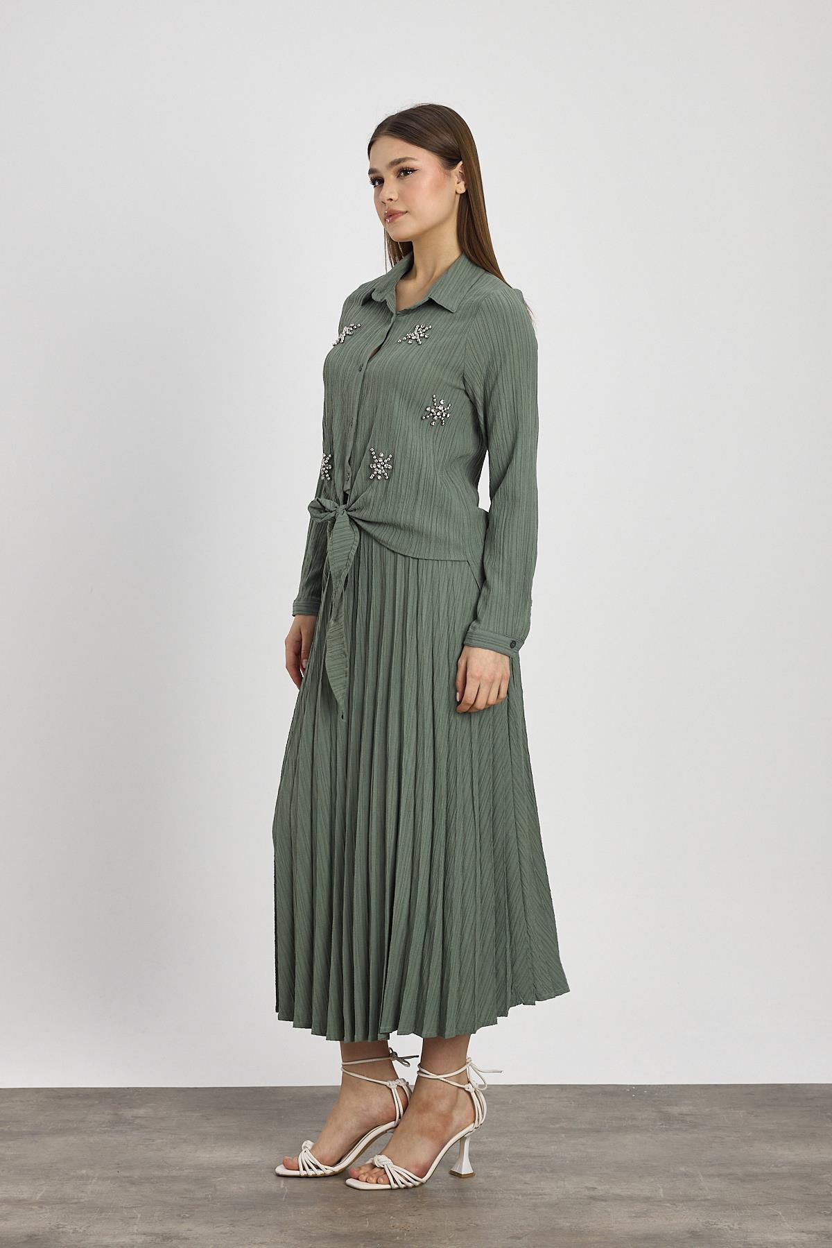 Haki Taş Detay Etek Takım 6006 - 7