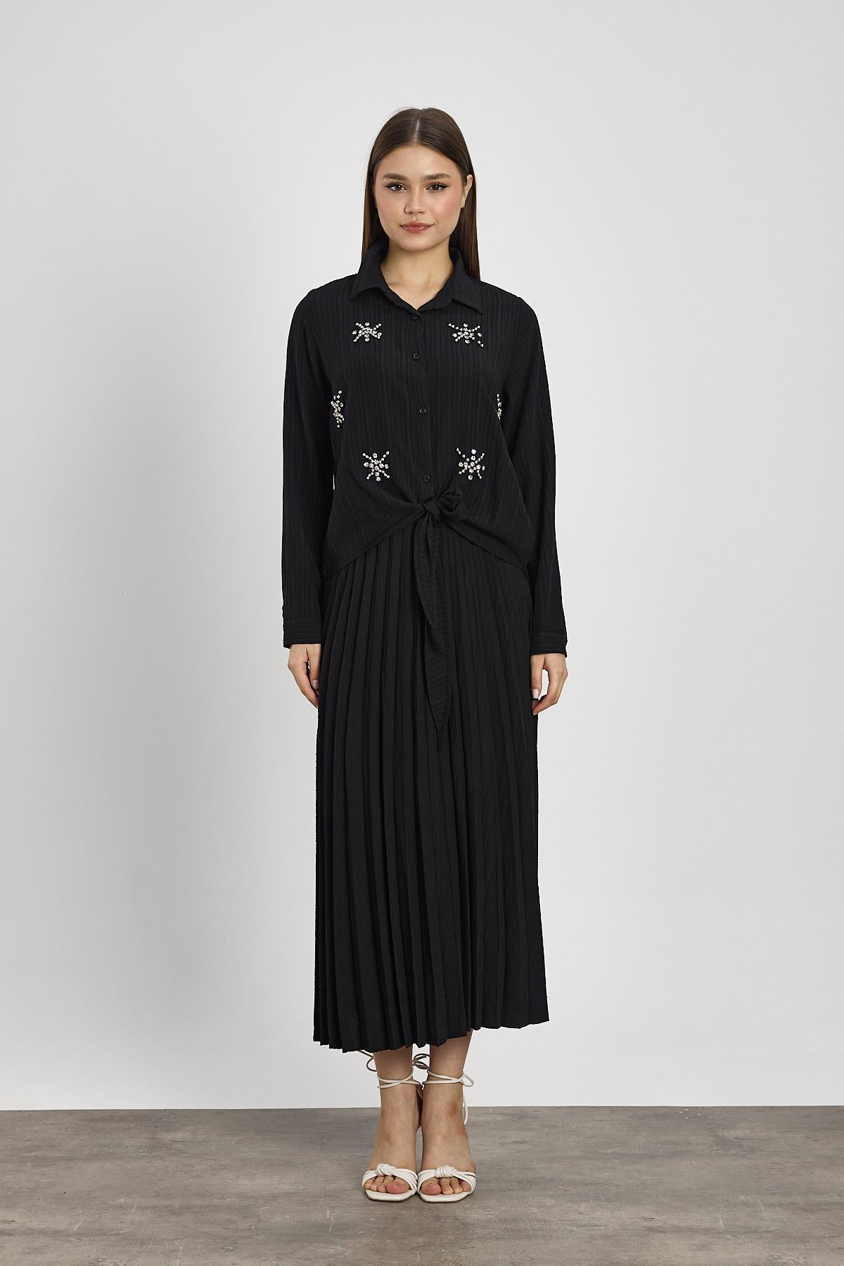 Siyah Taş Detay Etek Takım 6006 