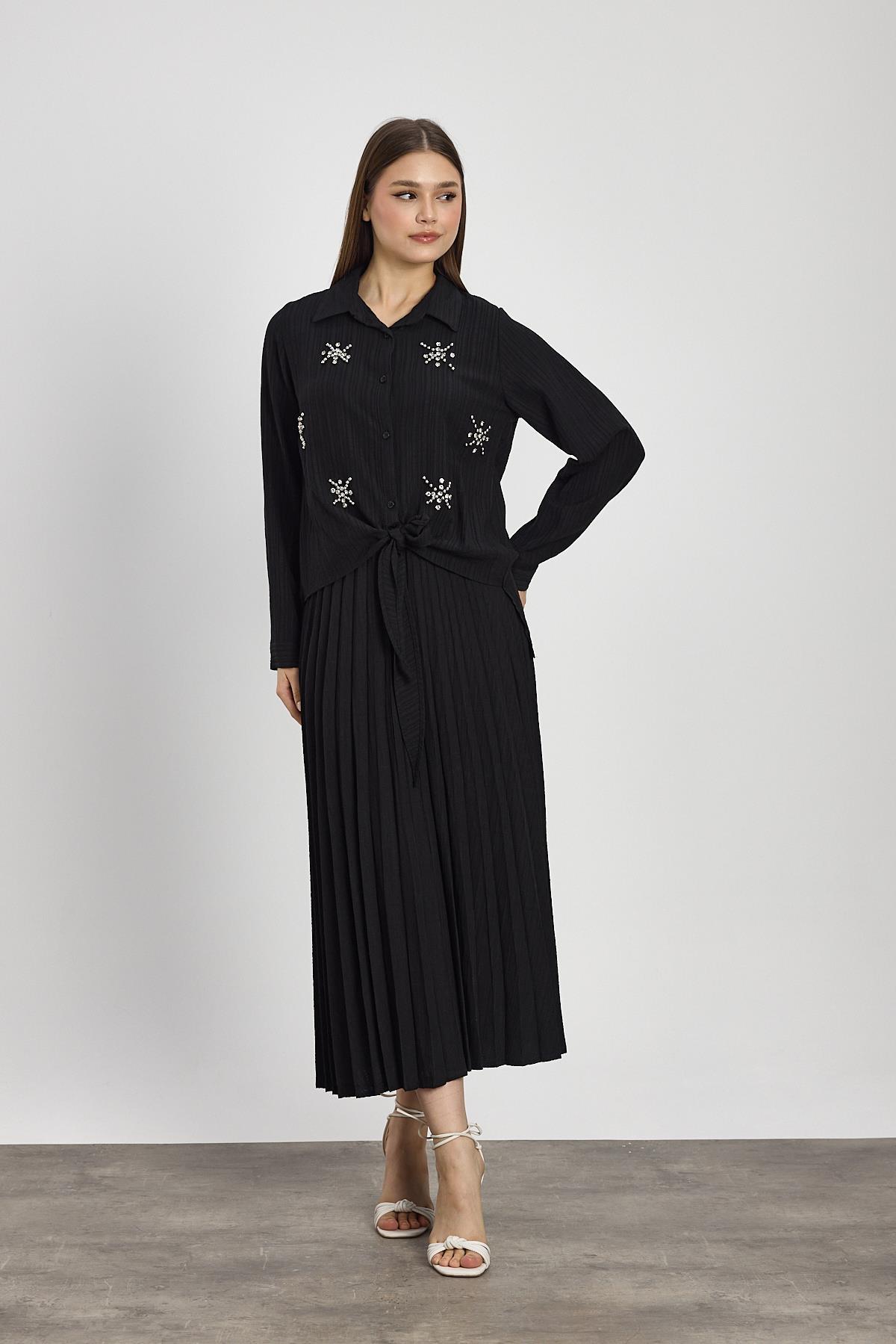 Siyah Taş Detay Etek Takım 6006 - 6