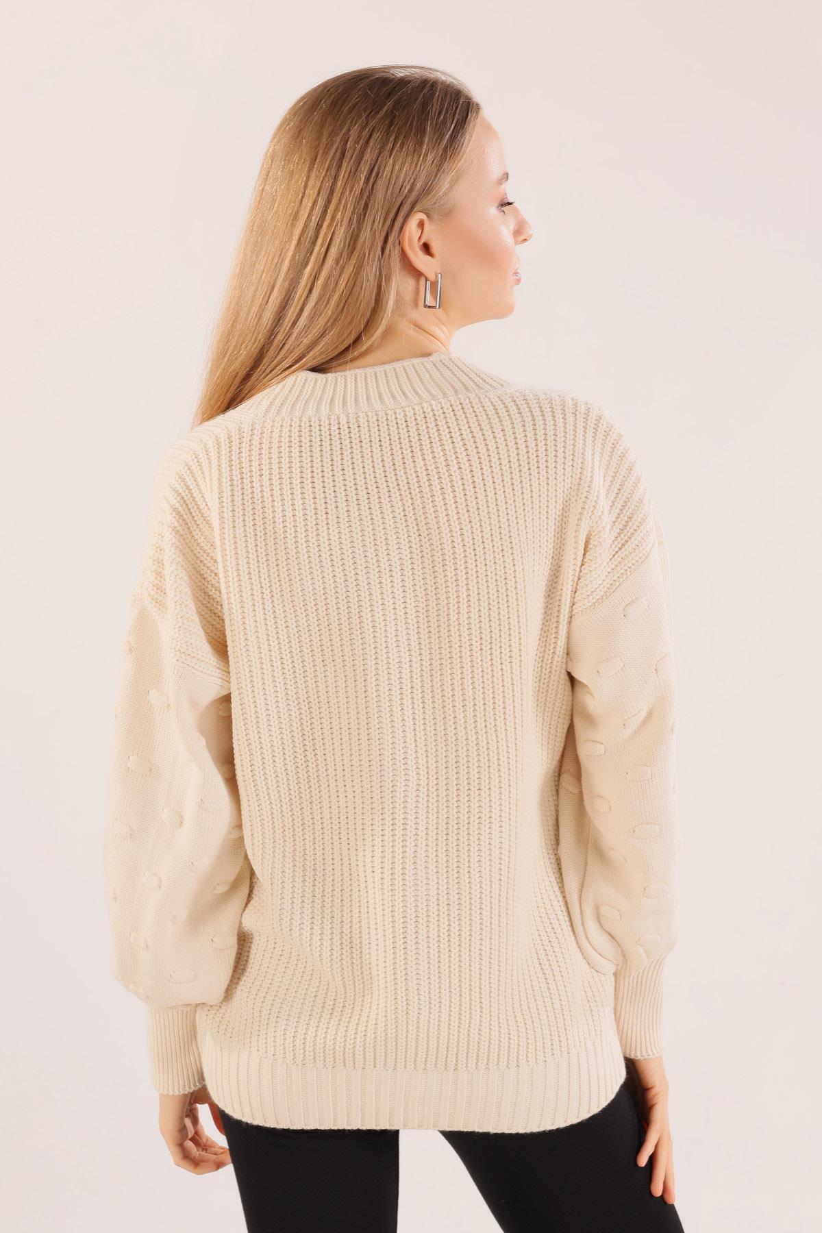 6007 Balon Kol Detay Hırka Ekru - 3