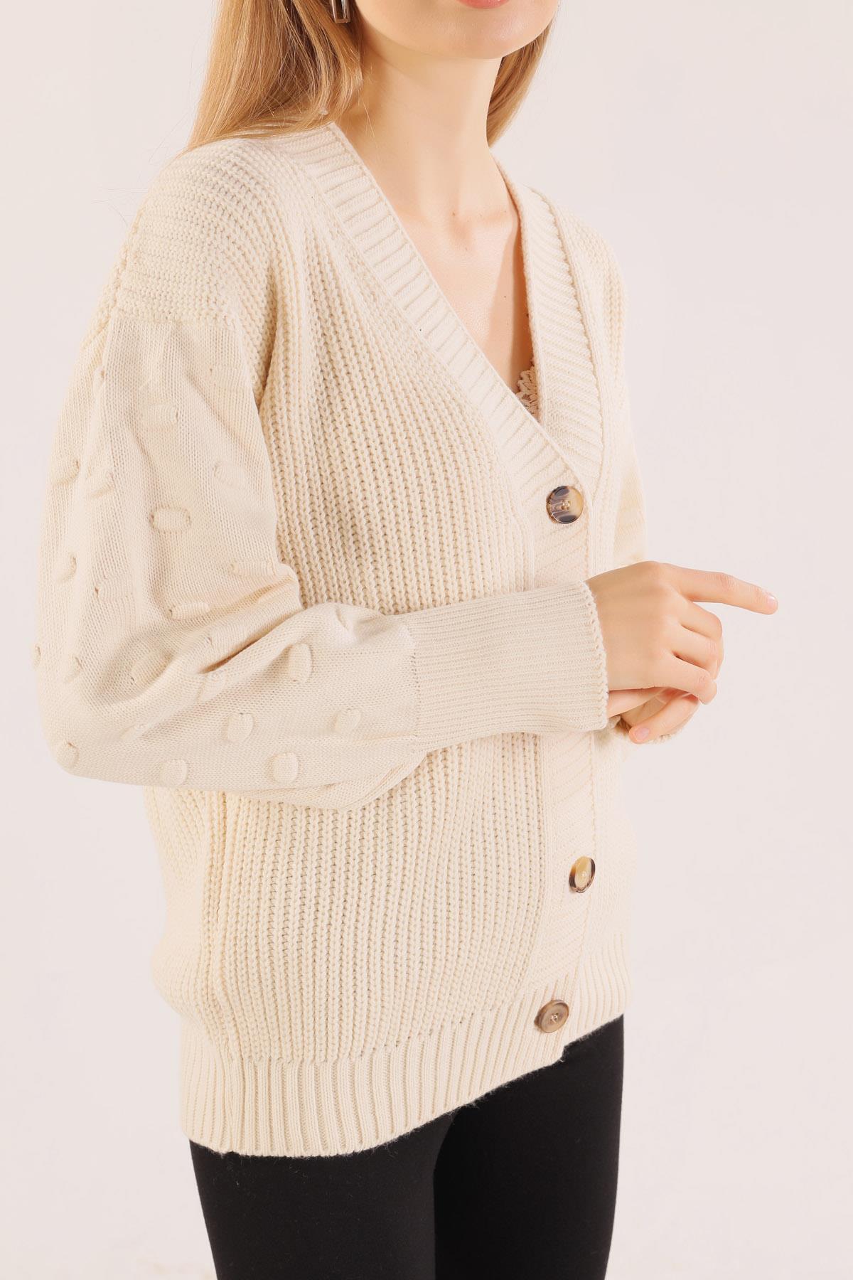 6007 Balon Kol Detay Hırka Ekru - 5