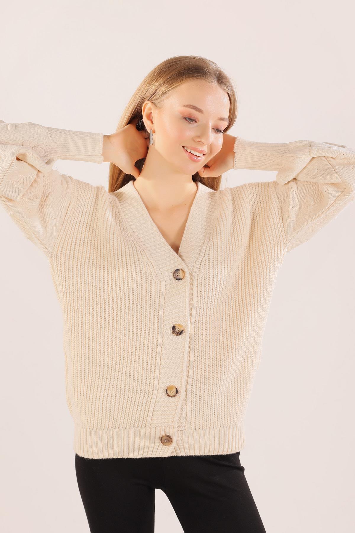 Ekru Balon Kol Detay Hırka 6007 - 2