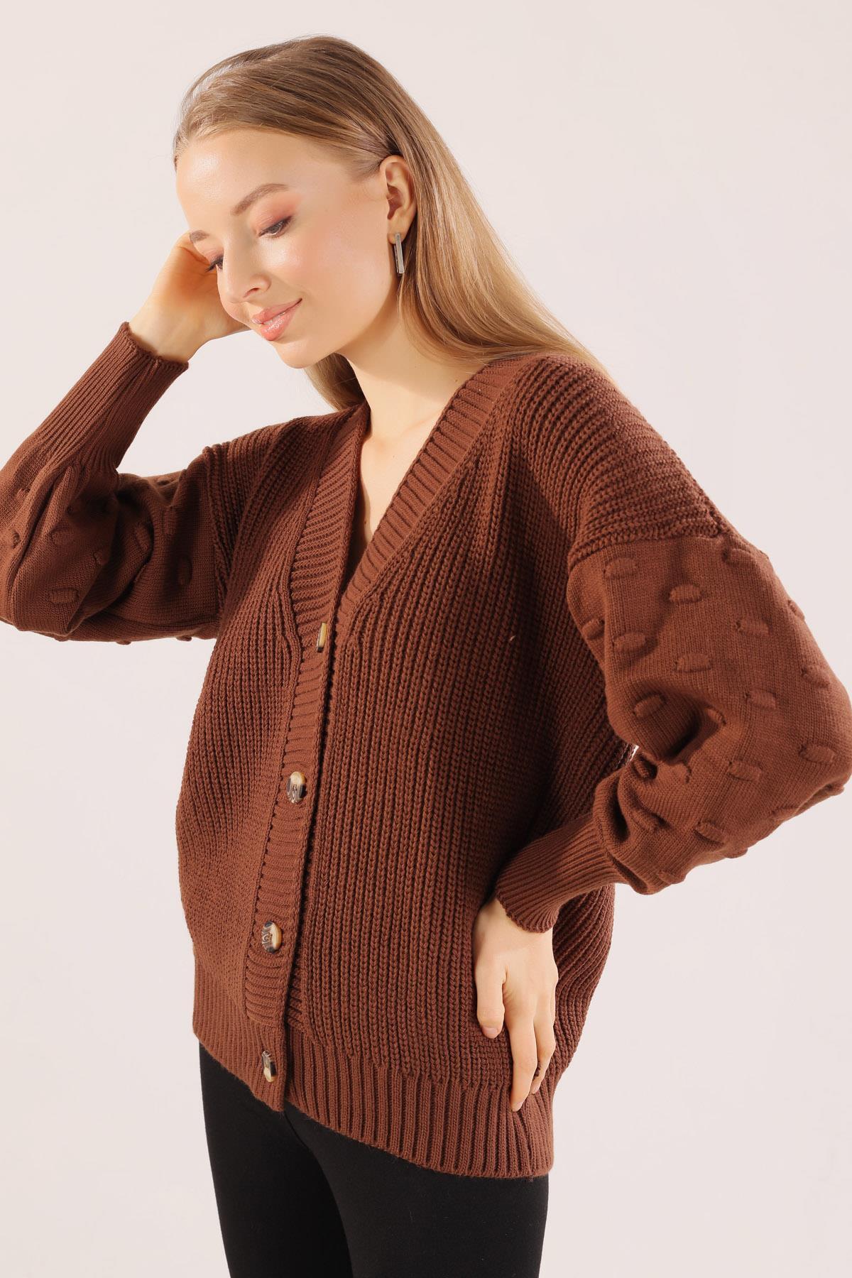 6007 Balon Kol Detay Hırka Kahve - 1