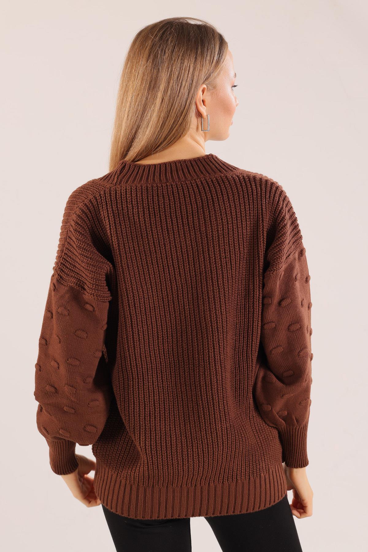 6007 Balon Kol Detay Hırka Kahve - 4