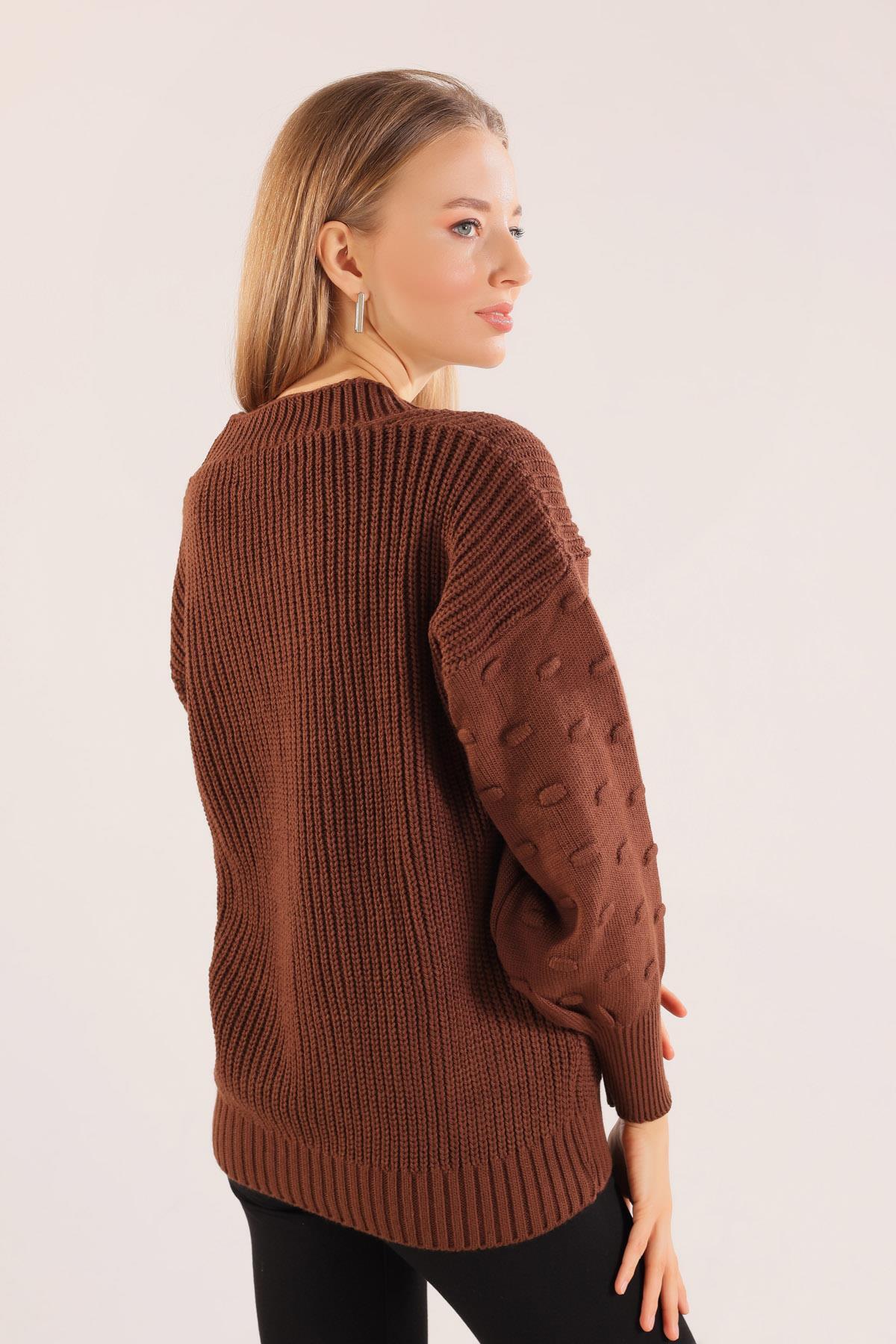 Kahve Balon Kol Detay Hırka 6007 - 3