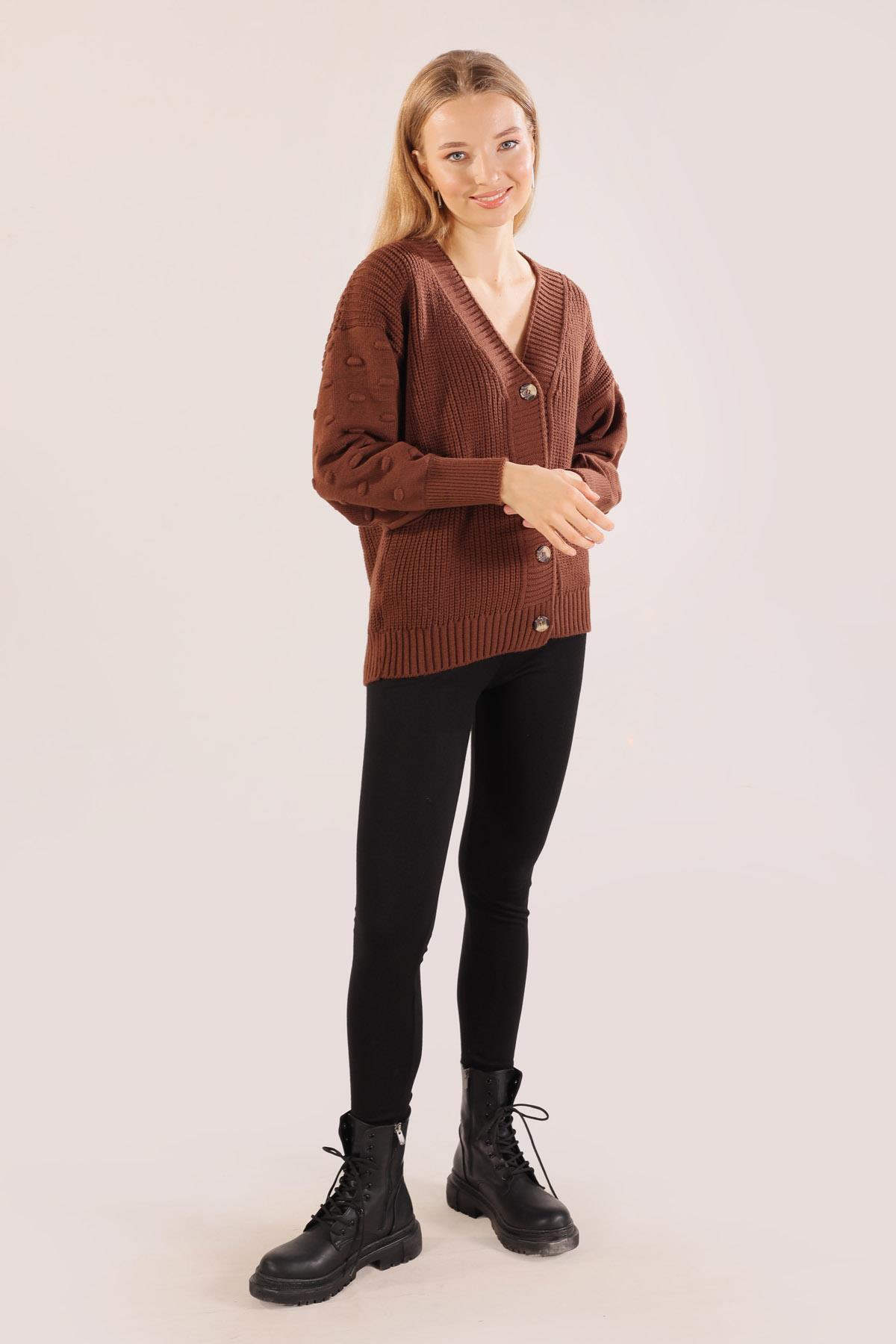 Kahve Balon Kol Detay Hırka 6007 - 5