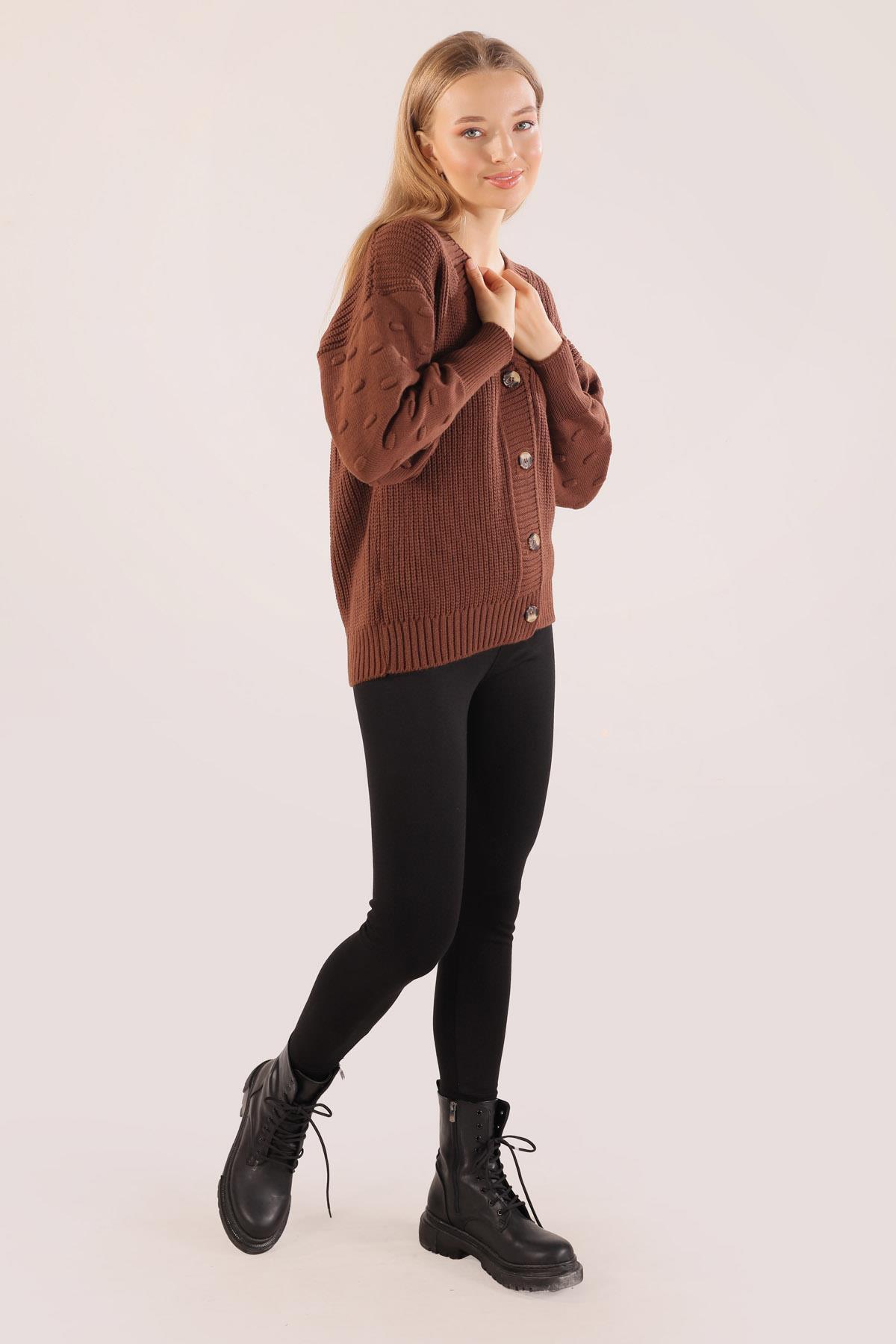 Kahve Balon Kol Detay Hırka 6007 - 6