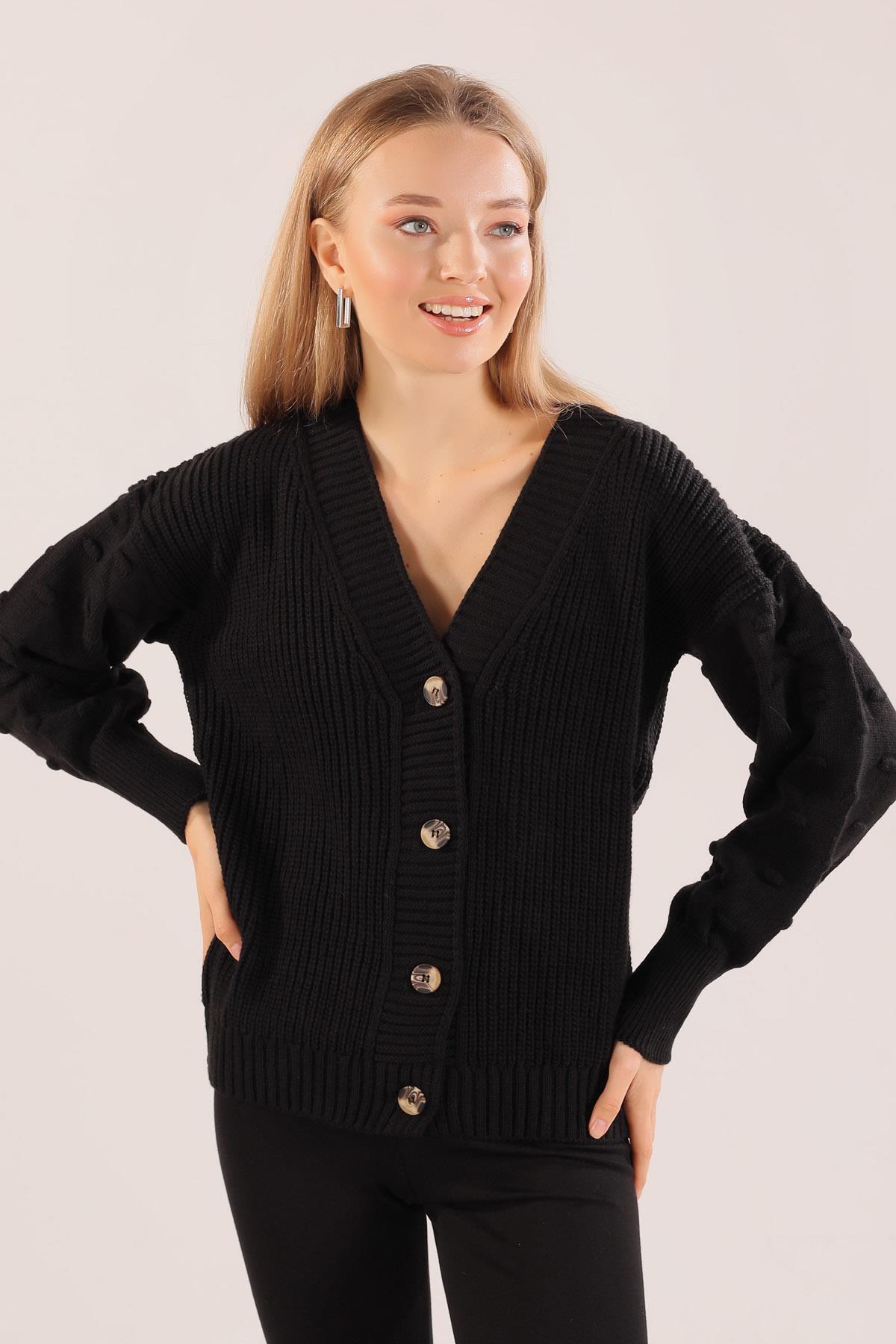 Siyah Balon Kol Detay Hırka 6007 - 1