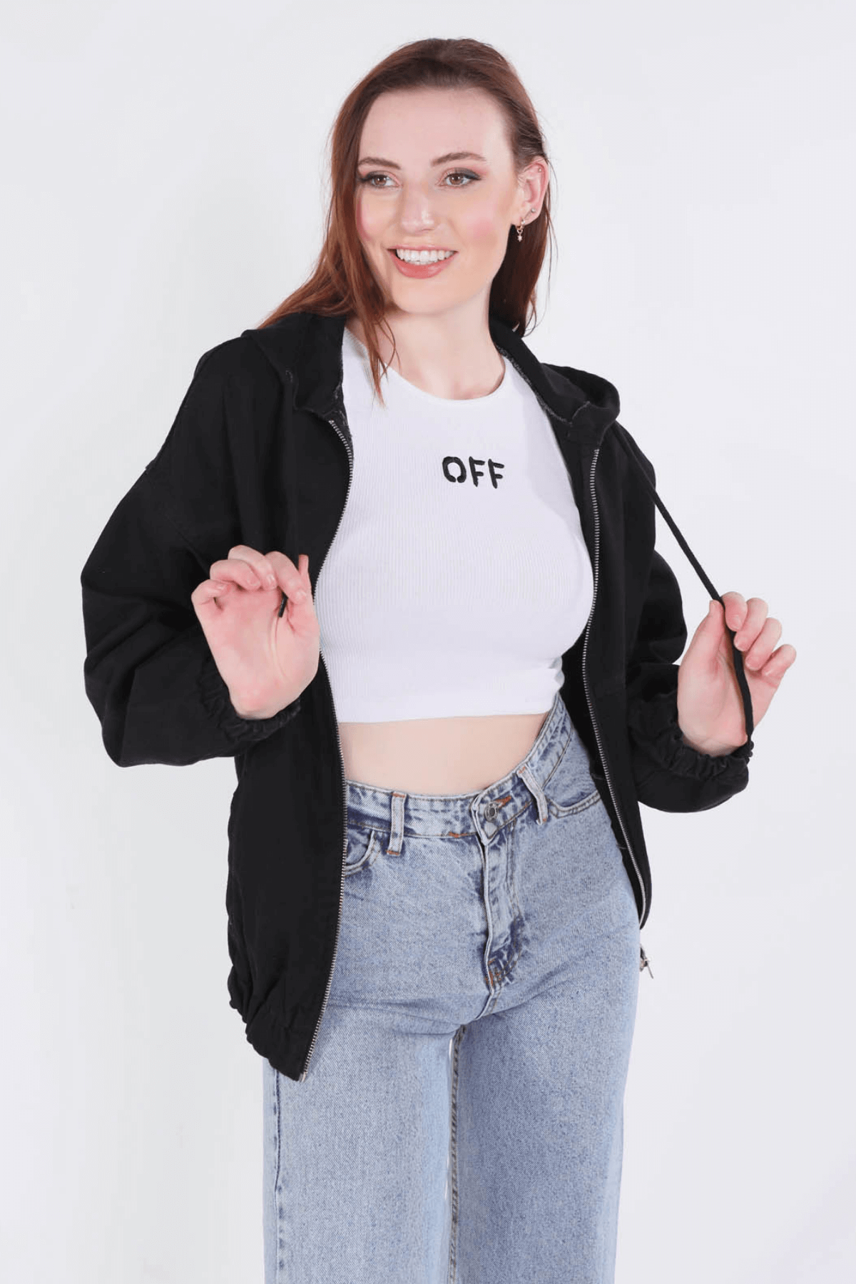 Siyah Kapüşonlu Kot Ceket 6008 - 3