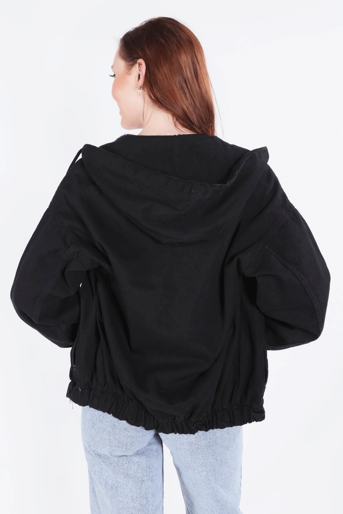 Siyah Kapüşonlu Kot Ceket 6008 - 4