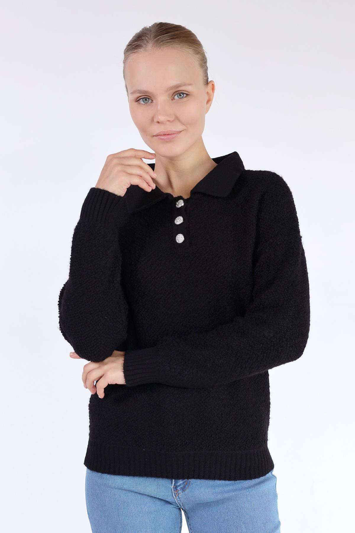 Siyah Polo Yaka Kazak 601 