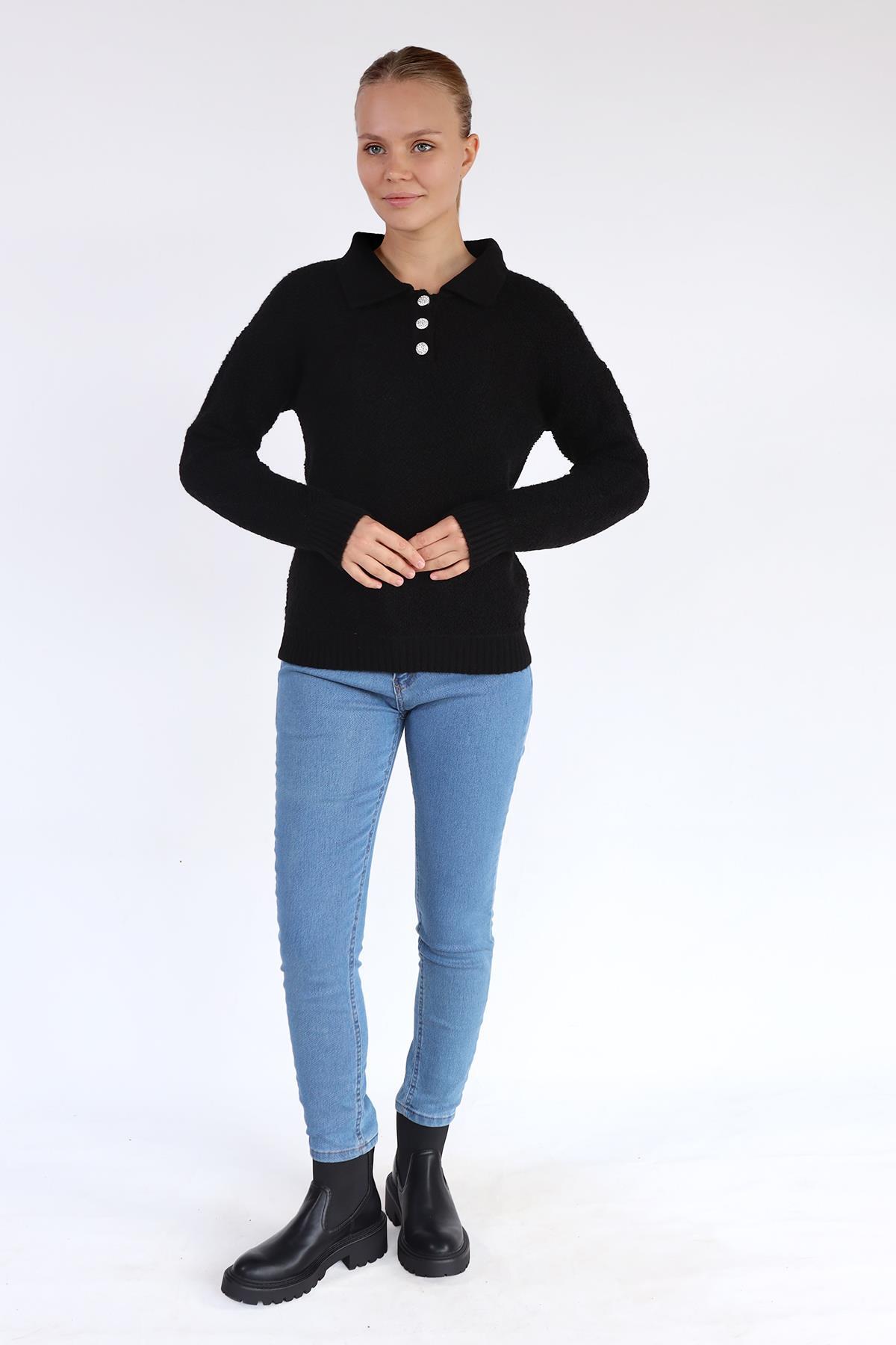 Siyah Polo Yaka Kazak 601 - 2