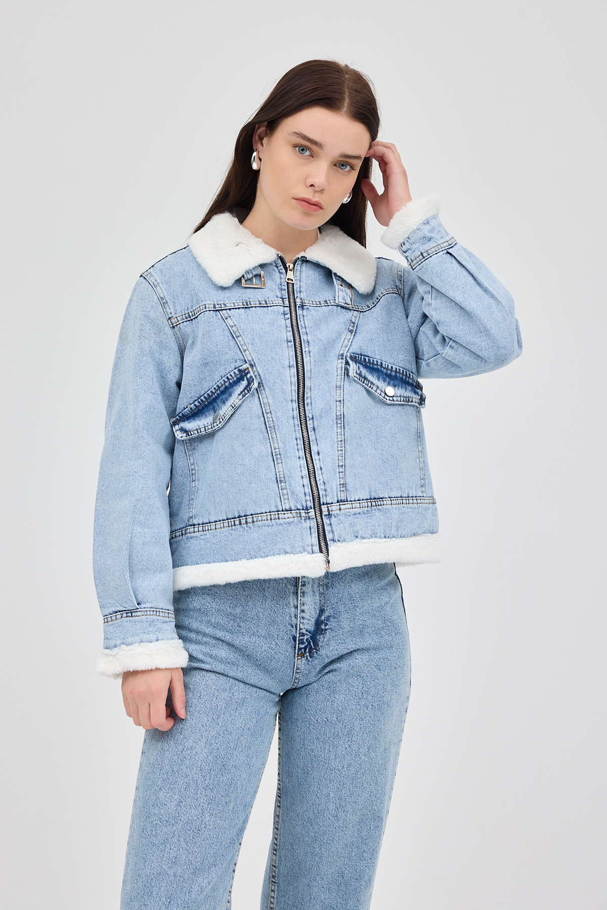 Buzkar İçi Kürklü Crop Jean Kadın Ceket 6010 - 1