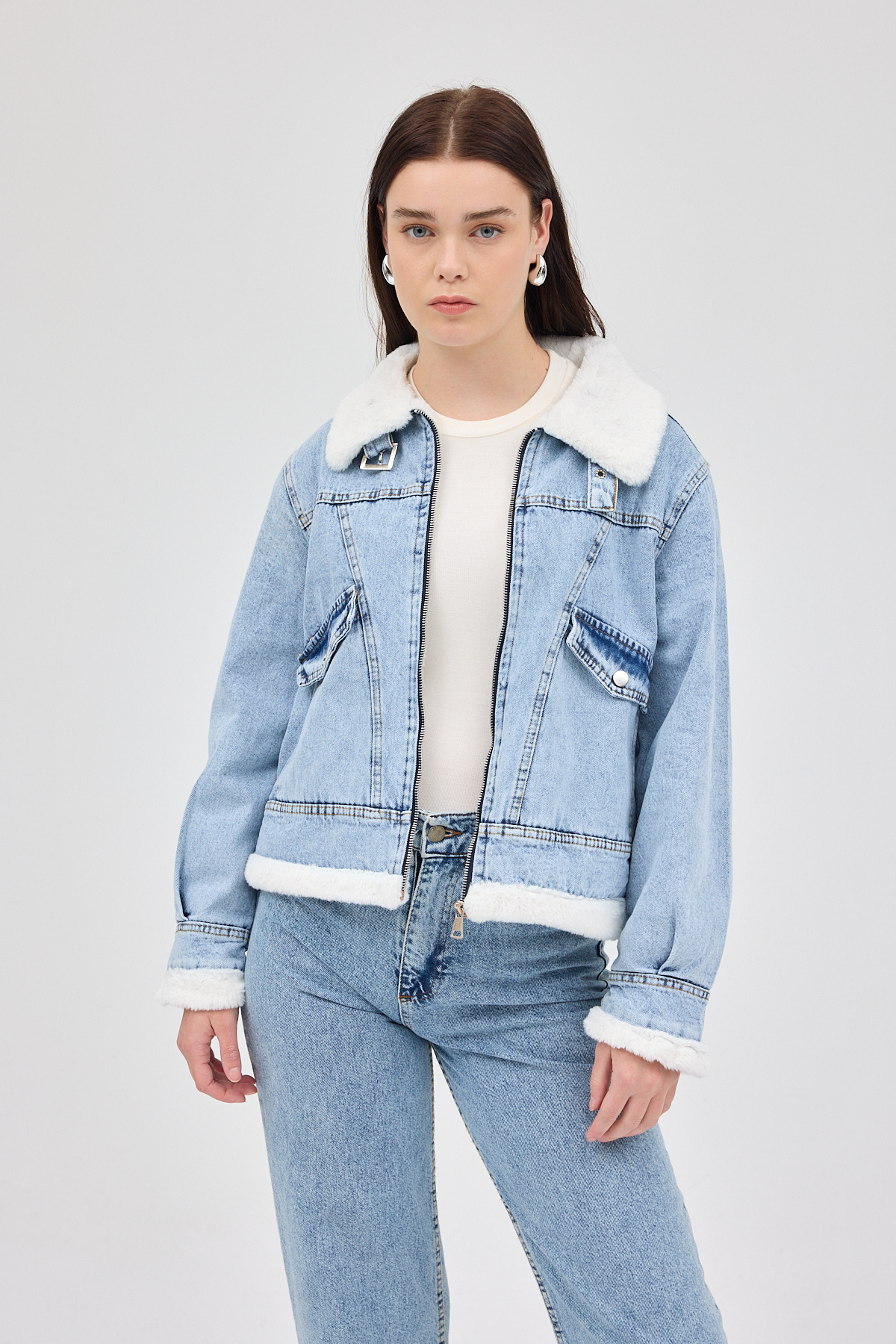 Buzkar İçi Kürklü Crop Jean Kadın Ceket 6010 - 6