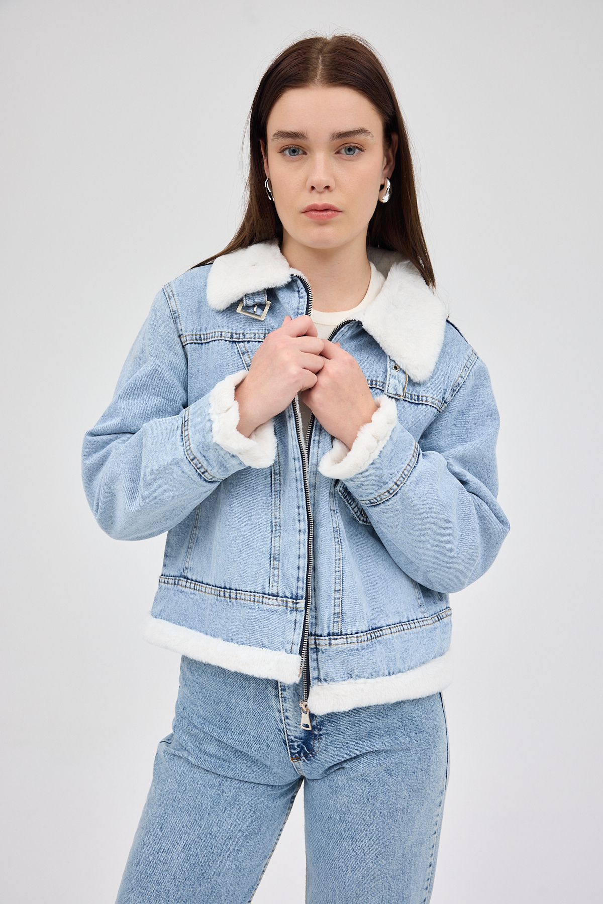 Buzkar İçi Kürklü Crop Jean Kadın Ceket 6010 - 2