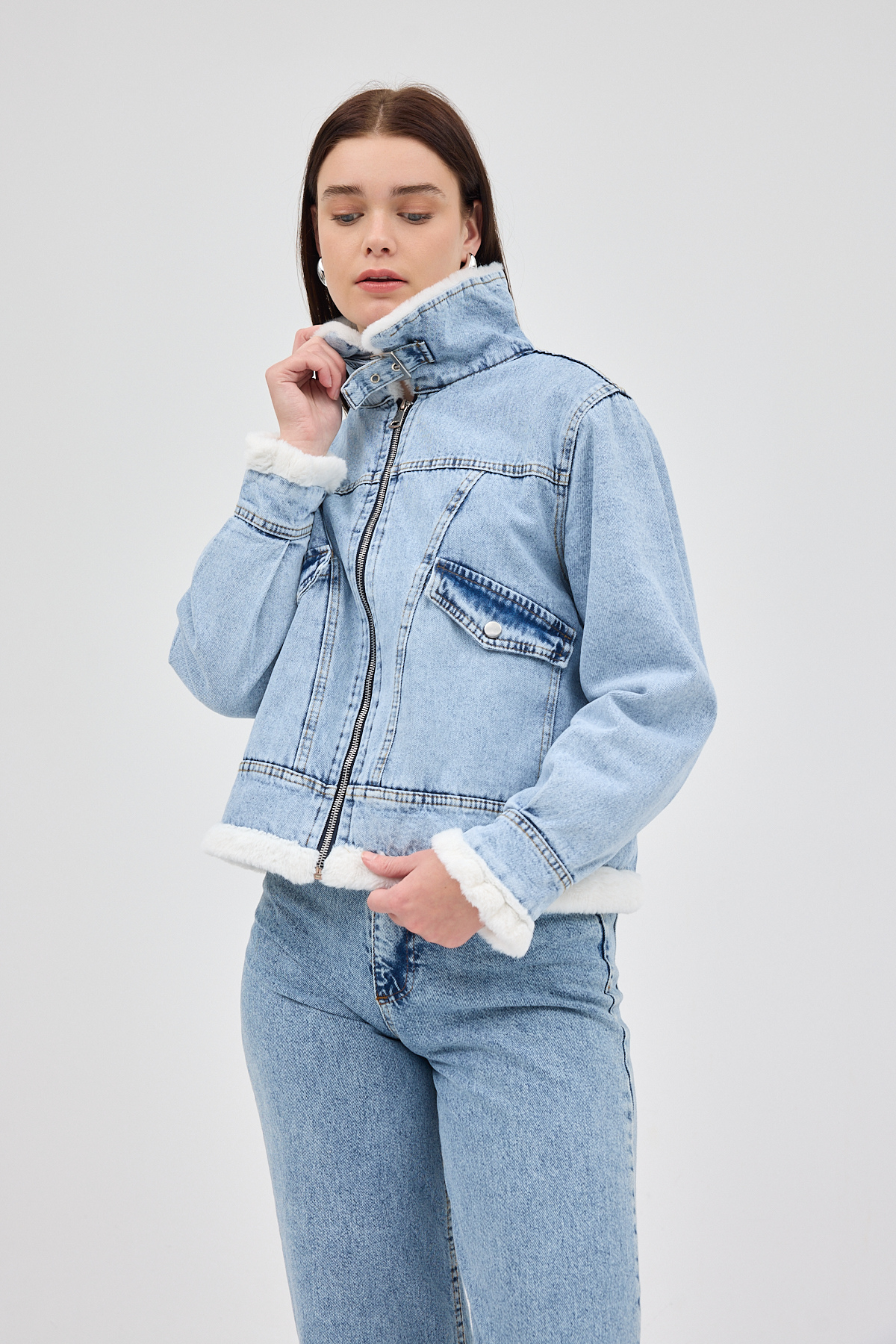 Buzkar İçi Kürklü Crop Jean Kadın Ceket 6010 - 8