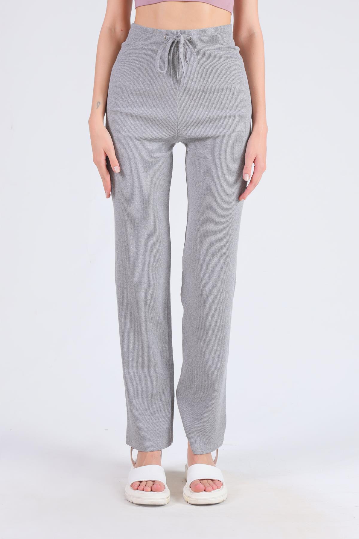 6011-1 Bel Bağcık Detay Pantolon Gri - 5