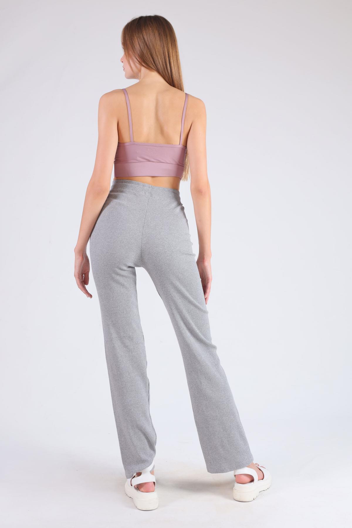 6011-1 Bel Bağcık Detay Pantolon Gri - 6